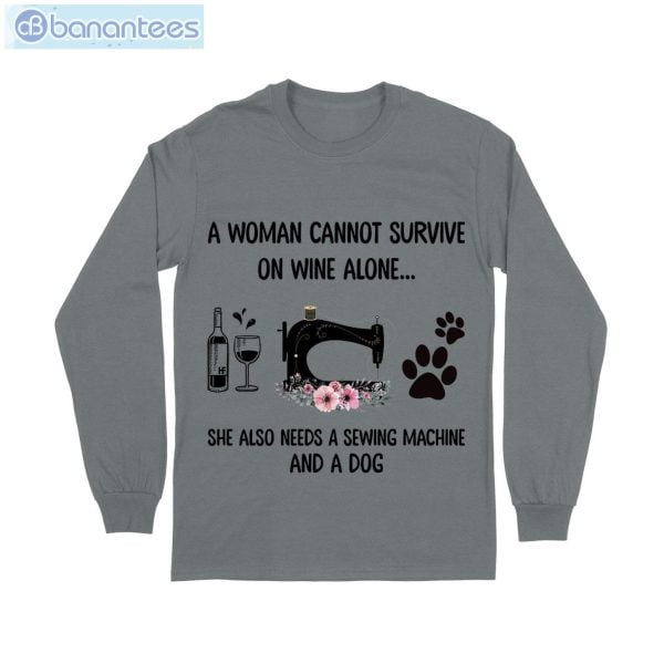 Wine Alone Sewing Machine Dog T-Shirt Long Sleeve Tee Product Photo 10