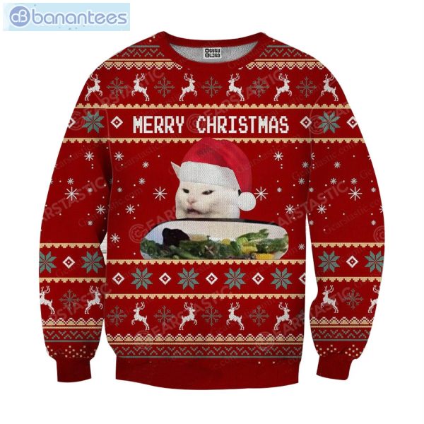 Woman Yelling At Cat Full Printing Ugly Christmas Sweater Product Photo 1