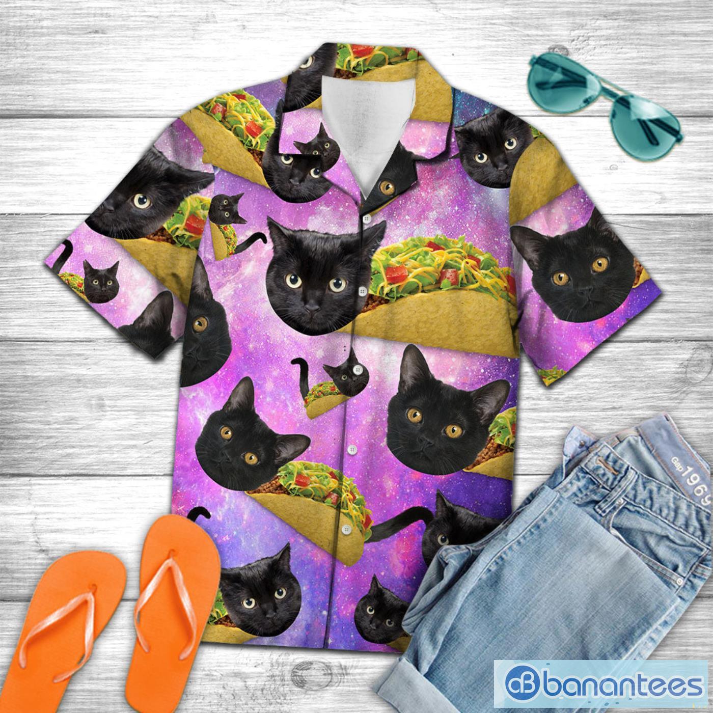 black cat tacos taco bell galaxy hawaiian shirt 1 image Black Cat Tacos Taco Bell Galaxy Hawaiian Shirt Product Photo 2