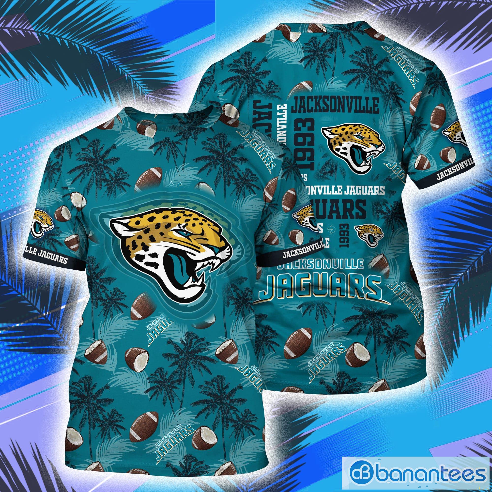 Jacksonville Jaguars NFL And Palm Trees Pattern All Over Print 3D T-Shirt Product Photo 1 Jacksonville Jaguars NFL And Palm Trees Pattern All Over Print 3D T-Shirt Product Photo 1