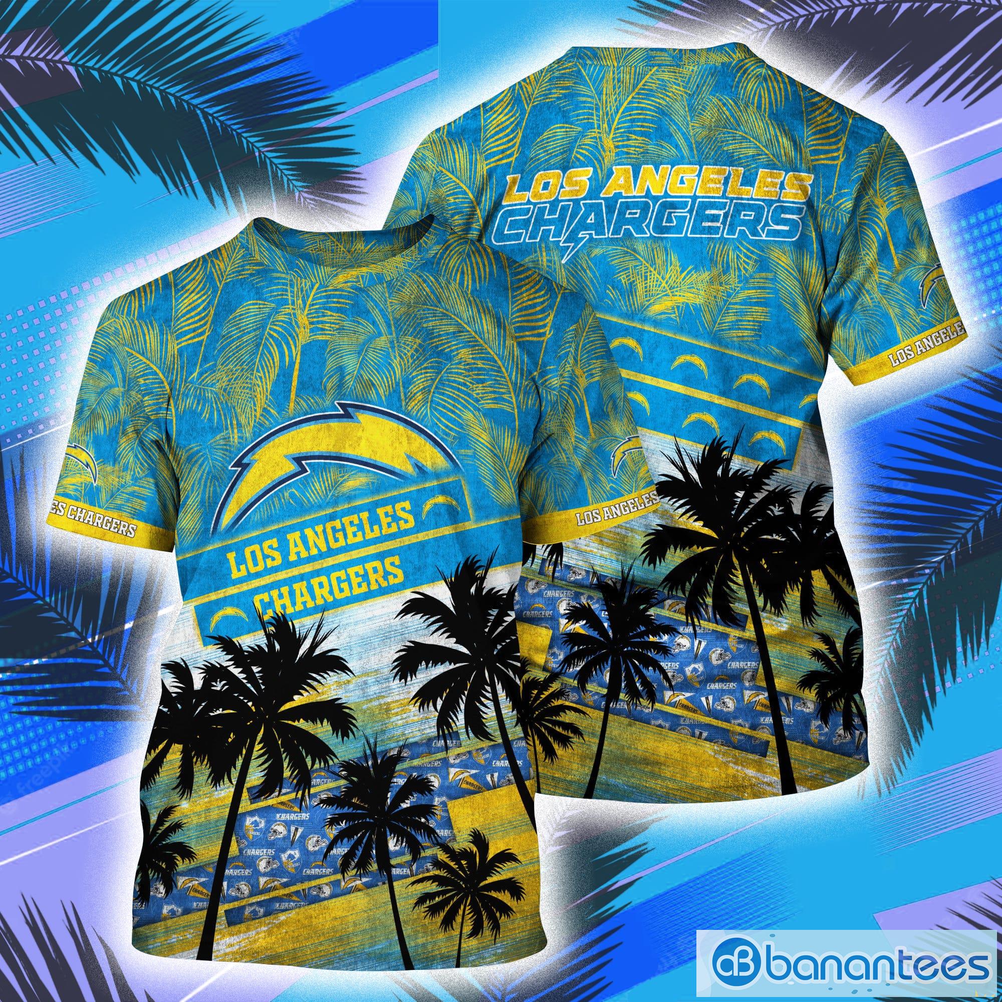 Los Angeles Chargers NFL And Tropical Pattern Aloha Hawaii Style 3D T-Shirt Product Photo 1