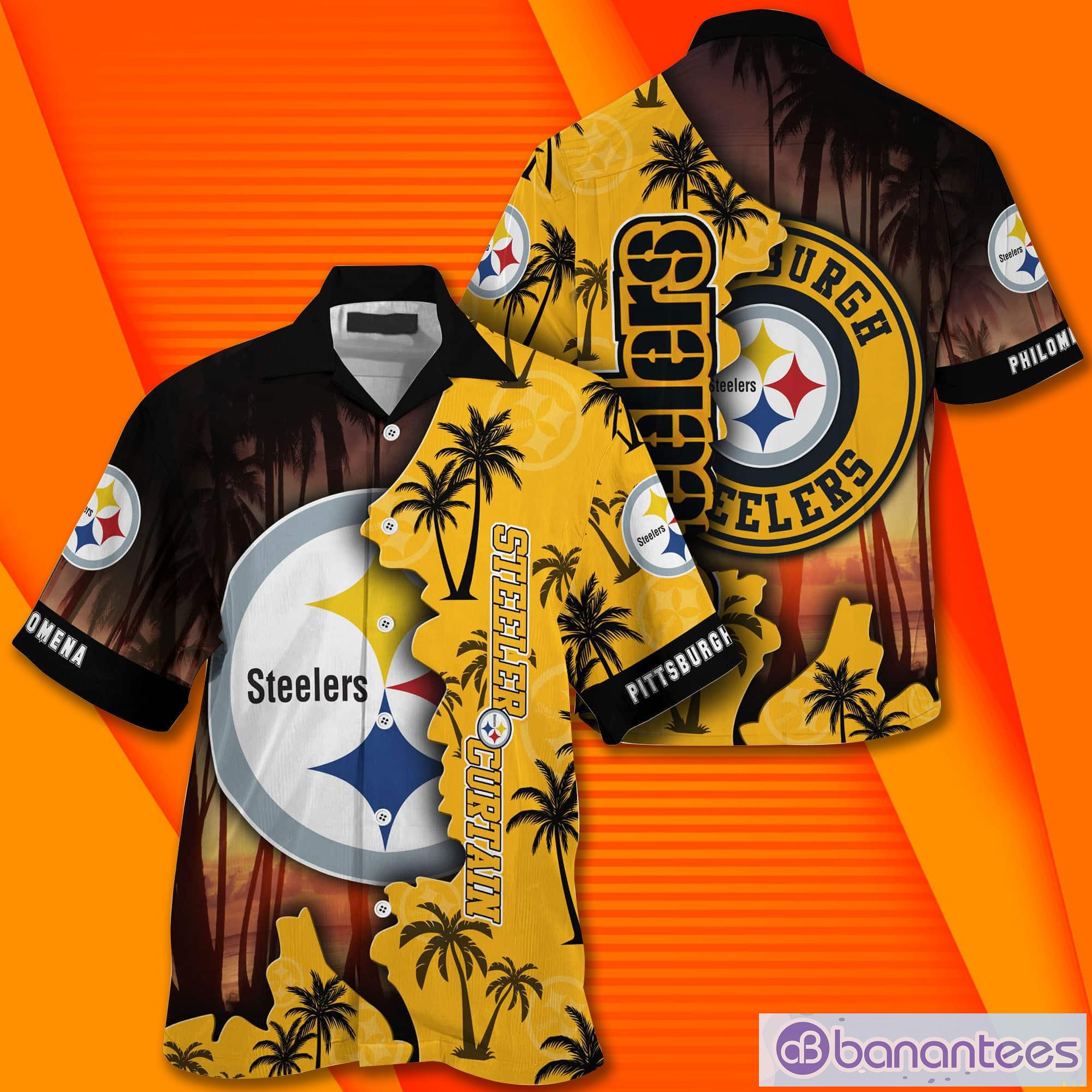 Pittsburgh Steelers NF And Tropical Pattern Custom Name Hawaiian Shirt Product Photo 2