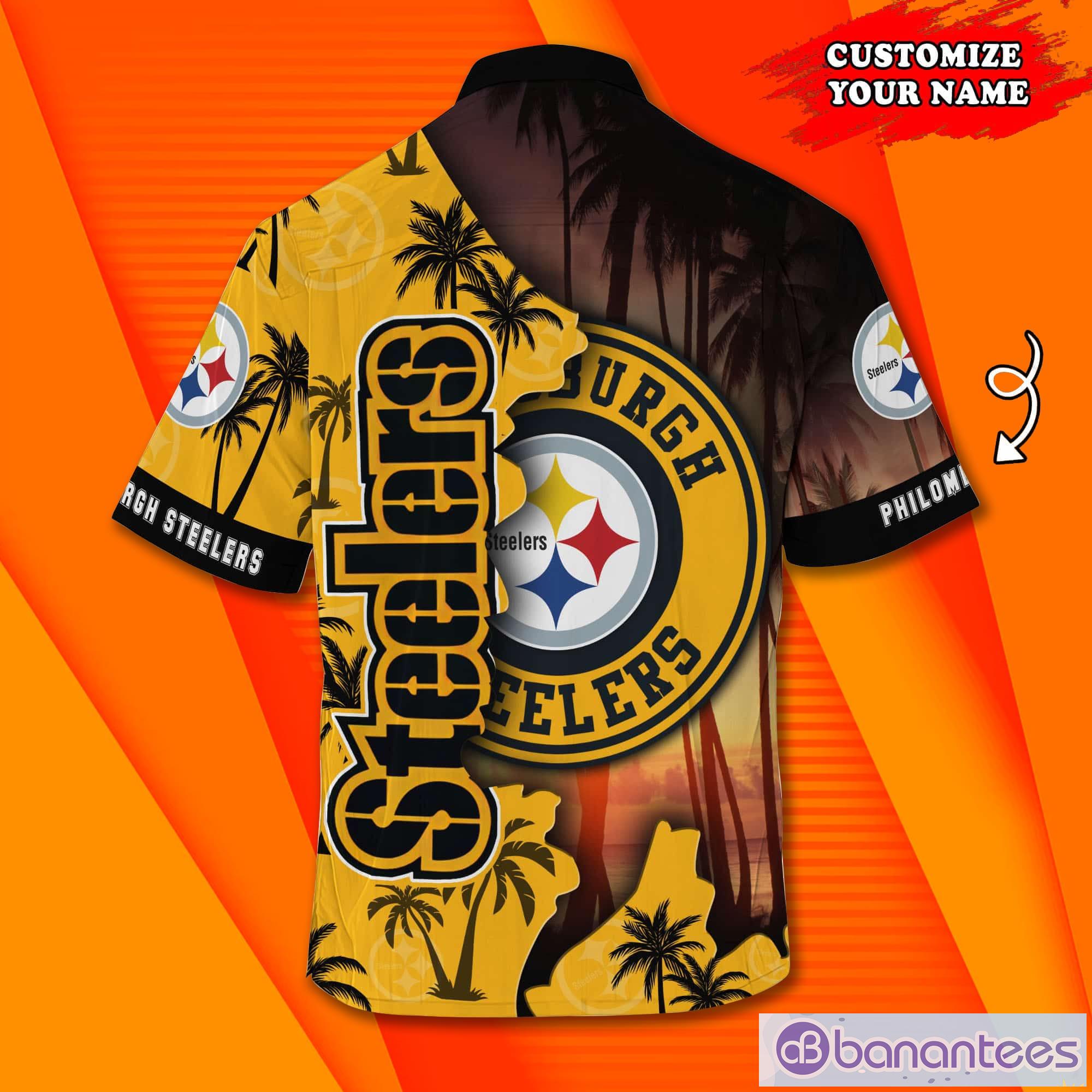 Pittsburgh Steelers NF And Tropical Pattern Custom Name Hawaiian Shirt Product Photo 1