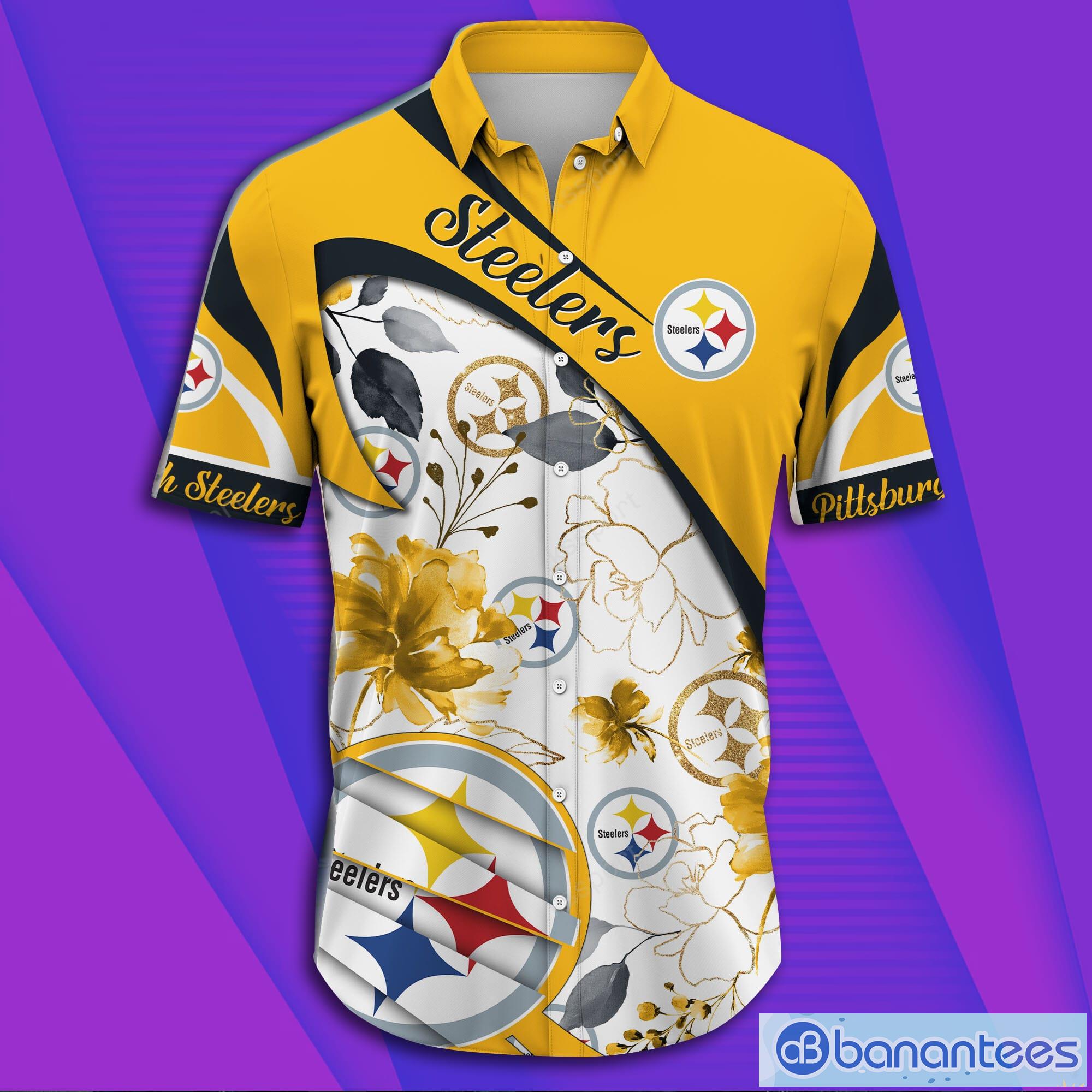 Pittsburgh Steelers NFL And Flowers Short Sleeve Aloha Hawaiian Shirt Product Photo 3