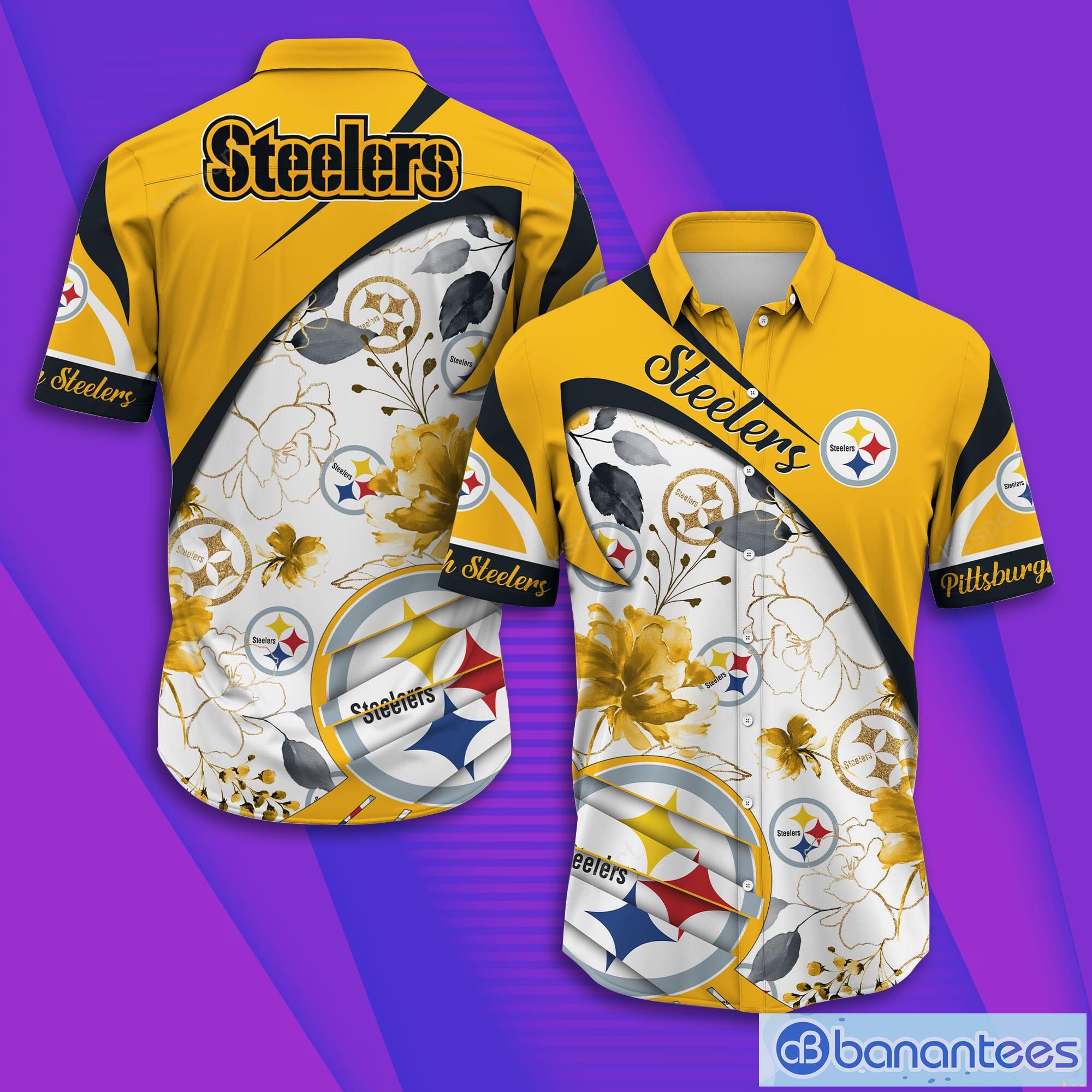 Pittsburgh Steelers NFL And Flowers Short Sleeve Aloha Hawaiian Shirt Product Photo 1