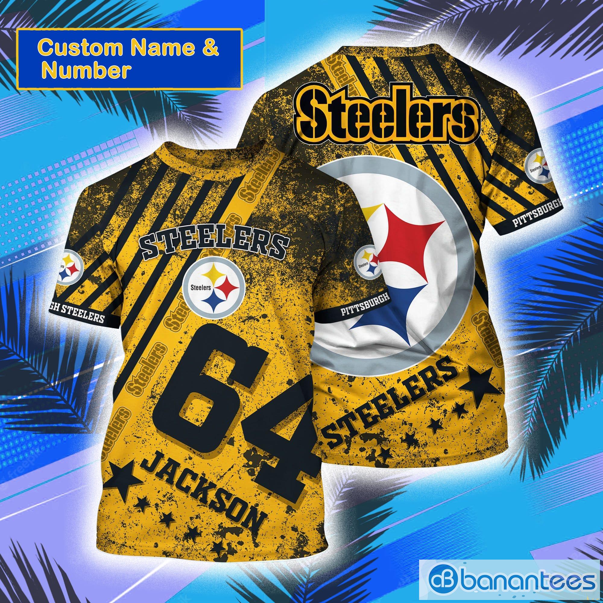 Pittsburgh Steelers NFL Custom Name And Number Over Print 3D T-Shirt - Banantees
