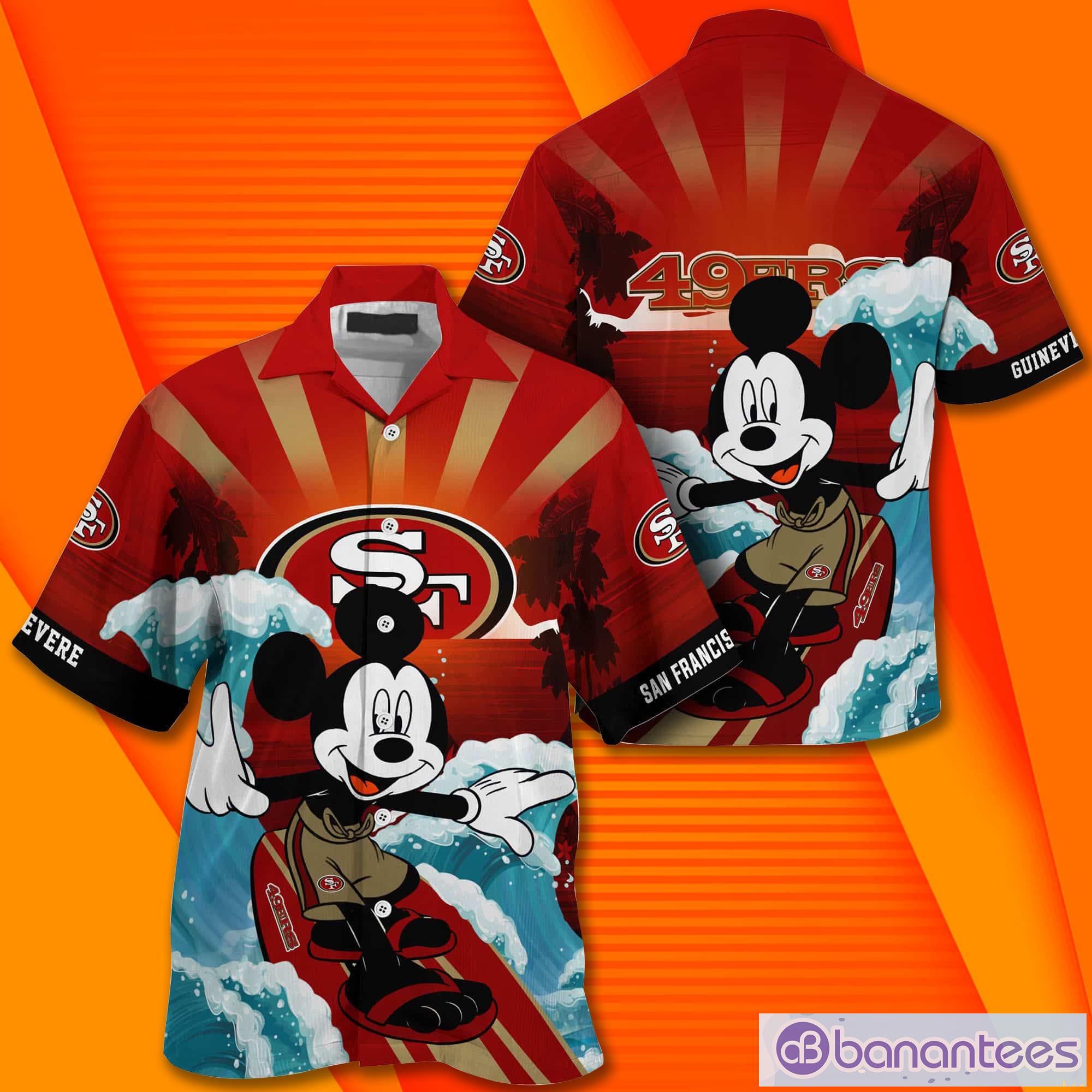 san francisco ers nfl mickey mouse custom name hawaiian shirt 1 image San Francisco ers NFL Mickey Mouse Custom Name Hawaiian Shirt Product Photo 2