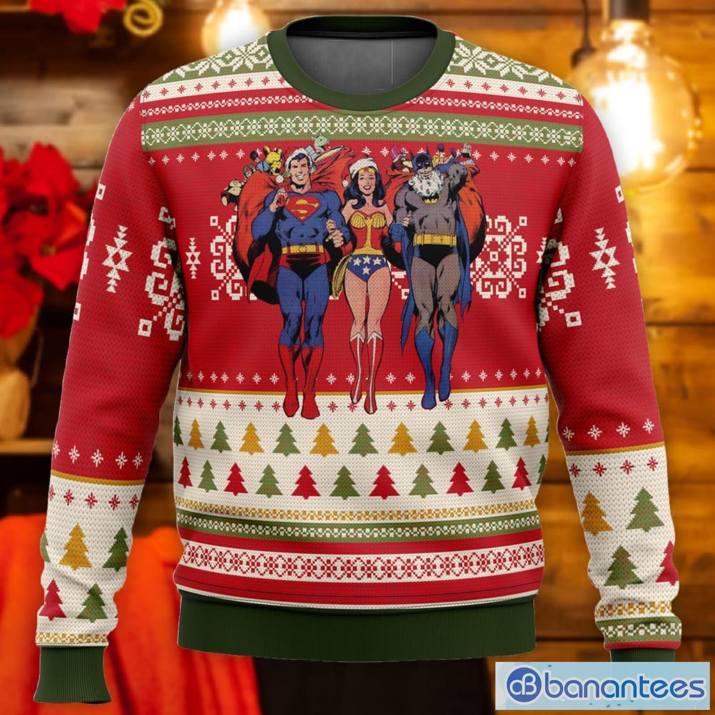 Batman superman Wonder woman Christmas Gift Ugly Christmas Sweater -  Banantees