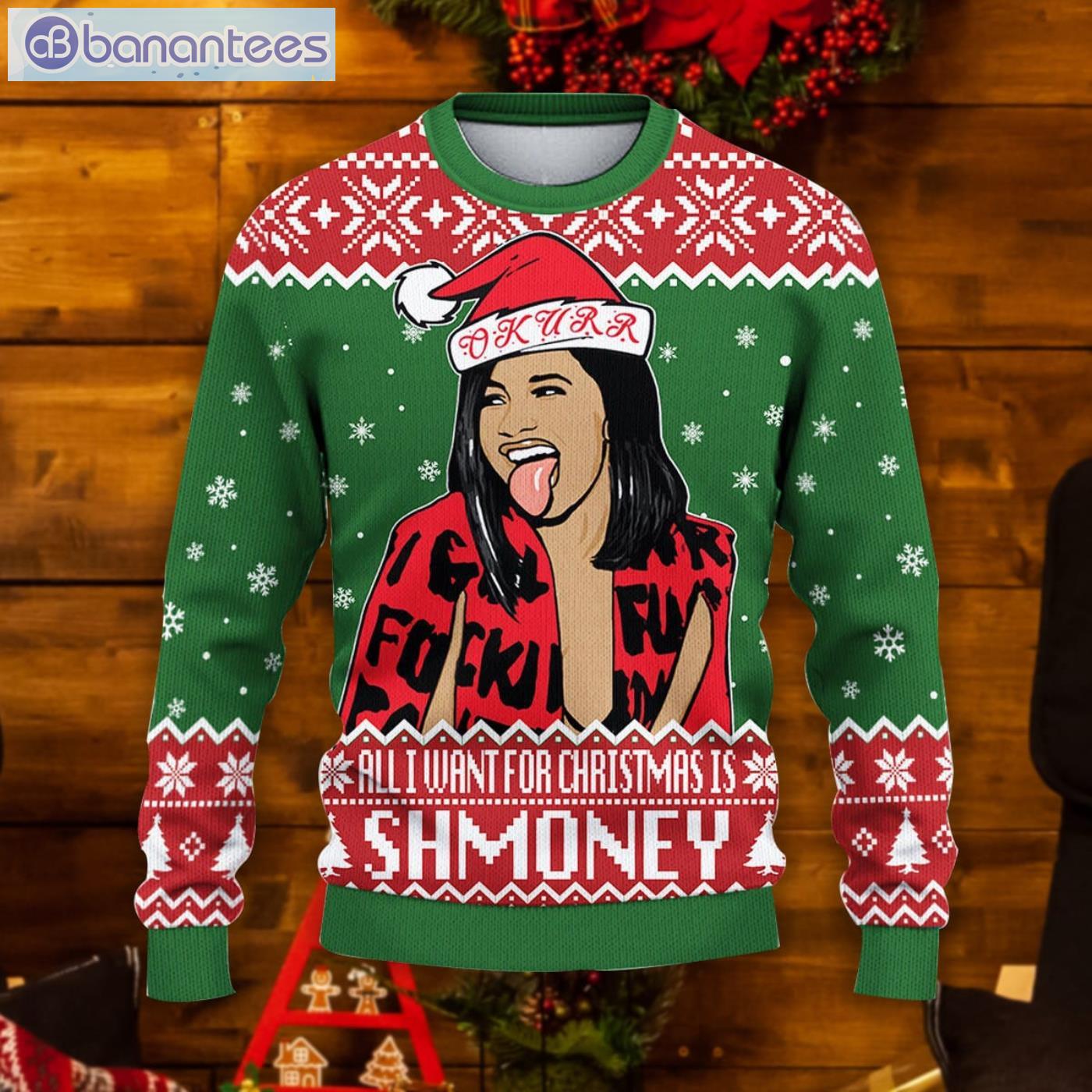 cardi b all i want for christmas is shmoney ugly christmas sweater 1 image Cardi B All I Want For Christmas Is Shmoney Ugly Christmas Sweater Product Photo 2