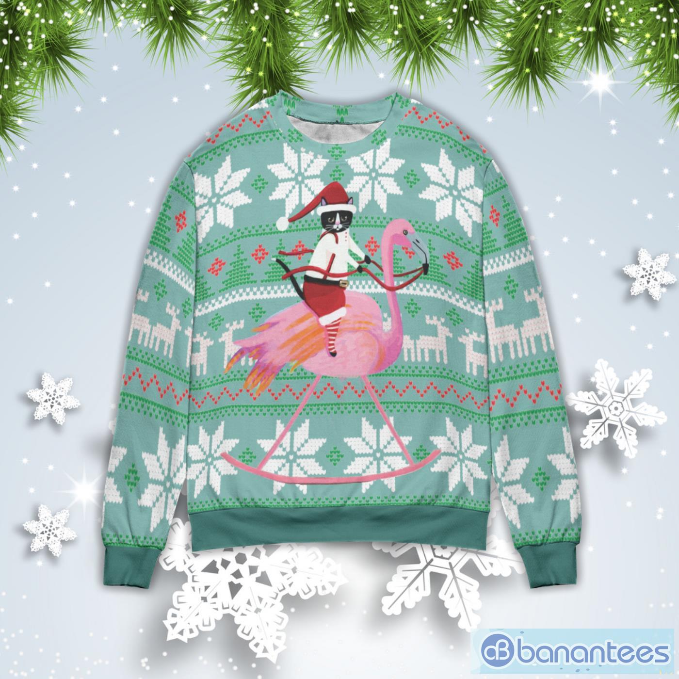 rechtbank raken Kreta Cat And Flamingo Christmas Gift Ugly Christmas Sweater - Banantees