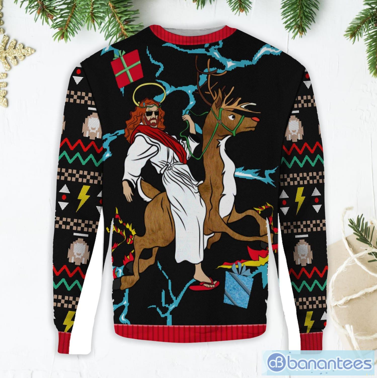 collegegeld vice versa volleybal Jesus And Reindeer Ugly Christmas Sweater - Banantees
