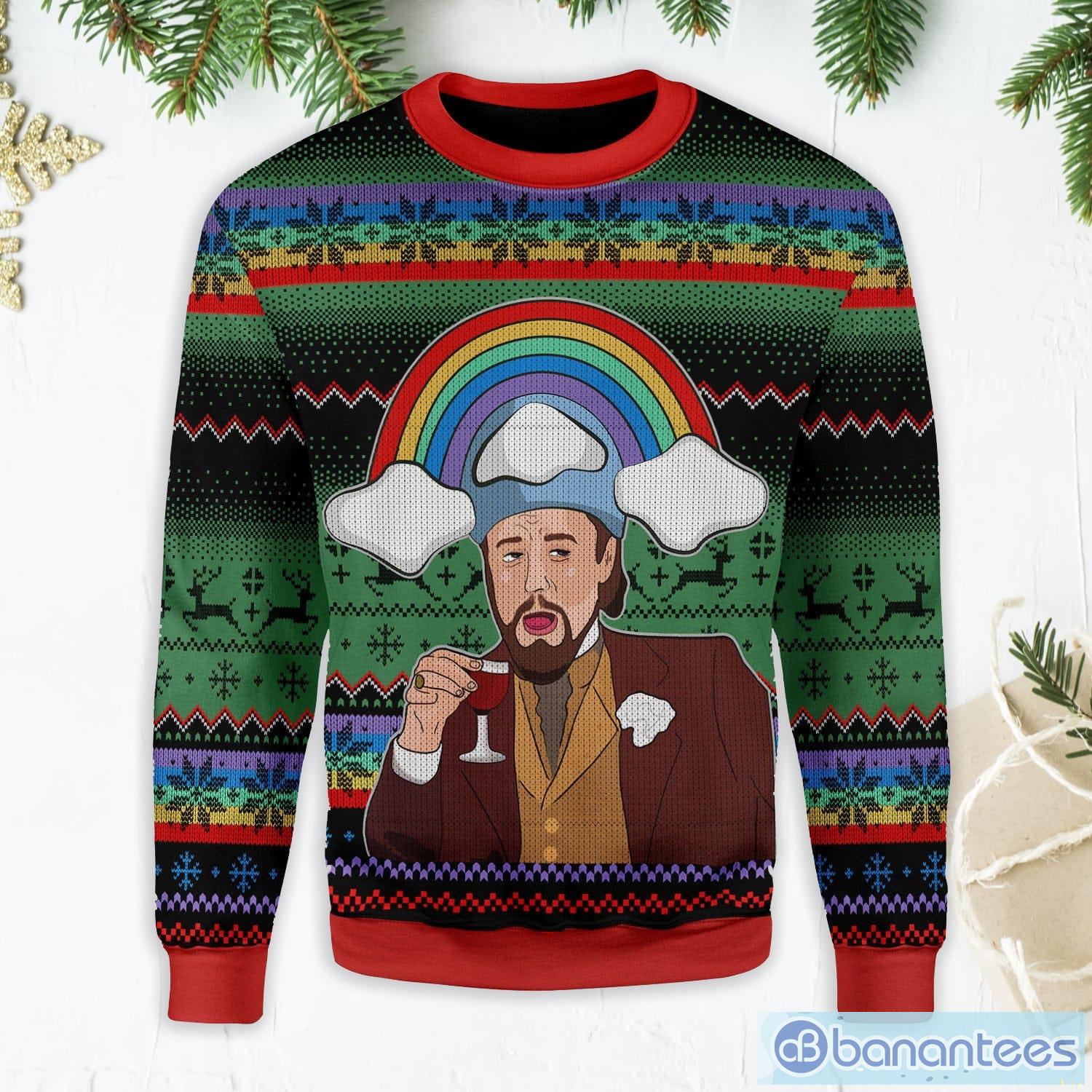 Leo Laughing Meme Dicardo Ugly Christmas Sweater Product Photo 1