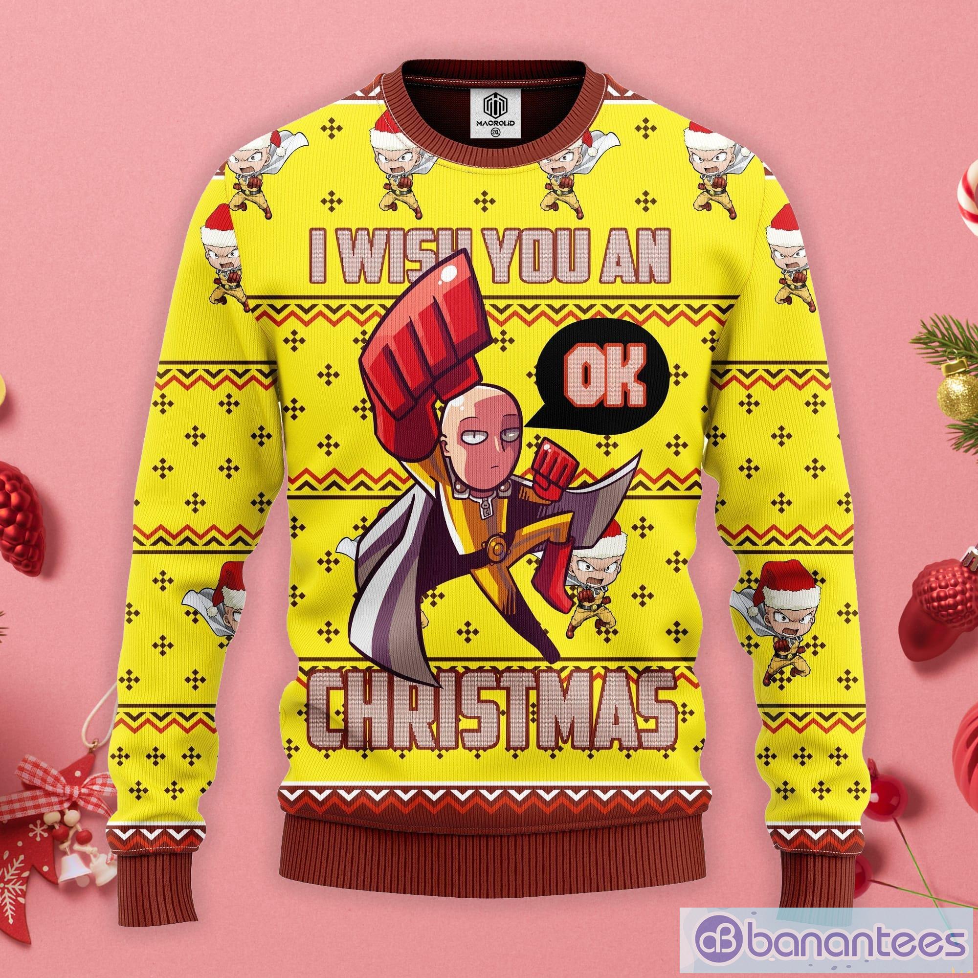 One Punch Man I Wish You An Ok Christmas Ugly Christmas Sweater Product Photo 1