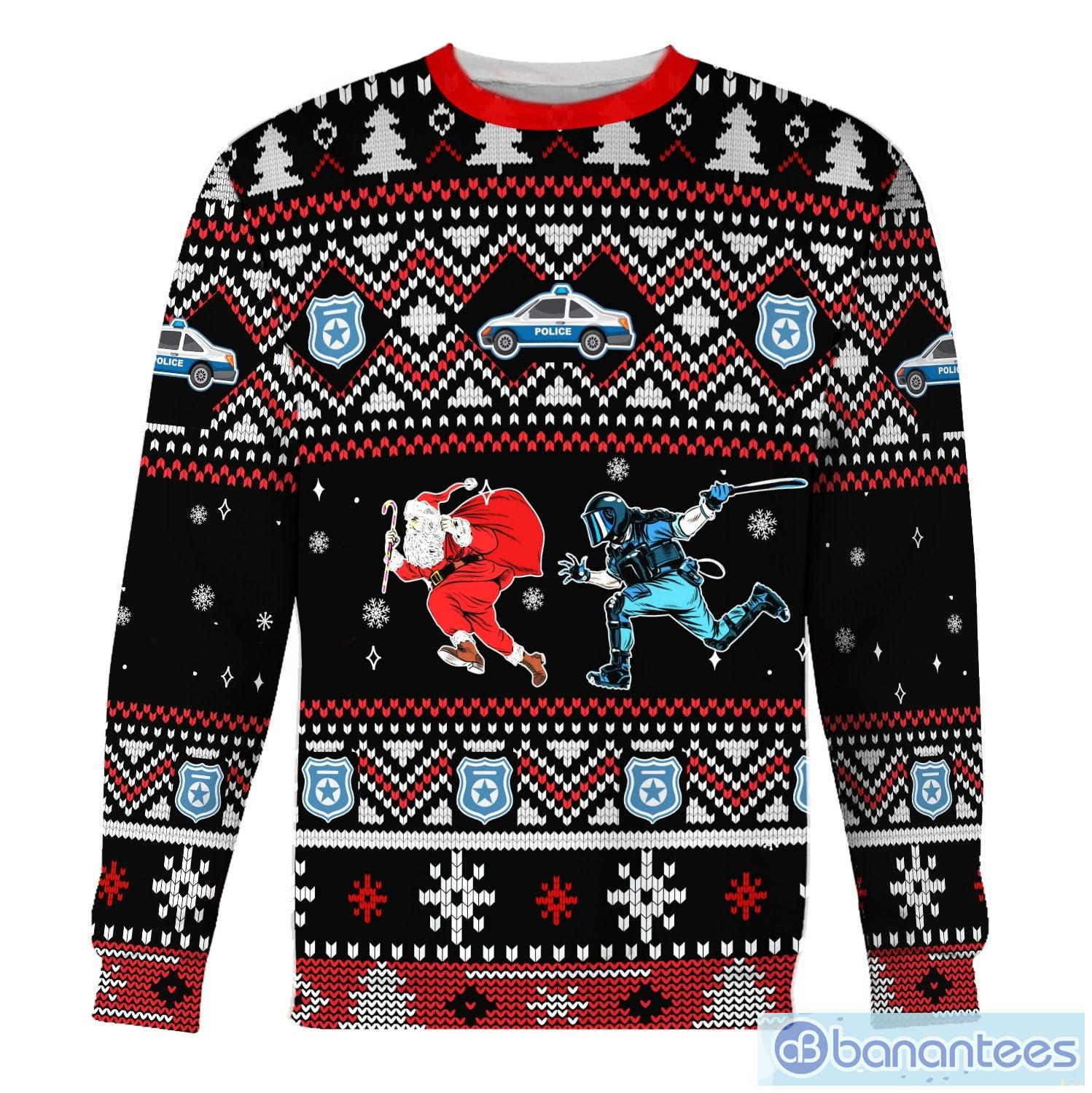 Santa Claus Christmas Riot Police Ugly Christmas Sweater Product Photo 1 Santa Claus Christmas Riot Police Ugly Christmas Sweater Product Photo 1