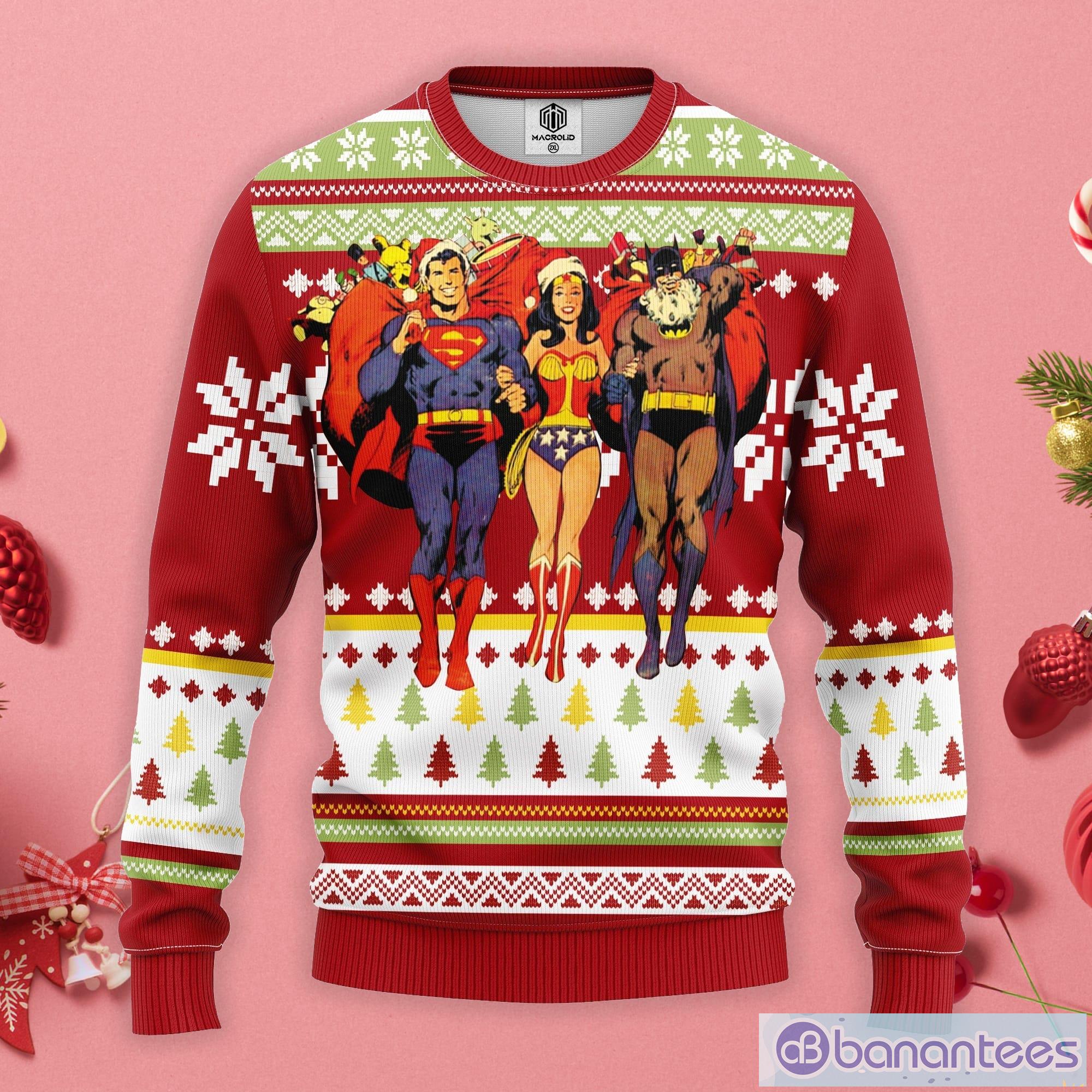 Superman Batman Wonder Woman Ugly Christmas Sweater - Banantees