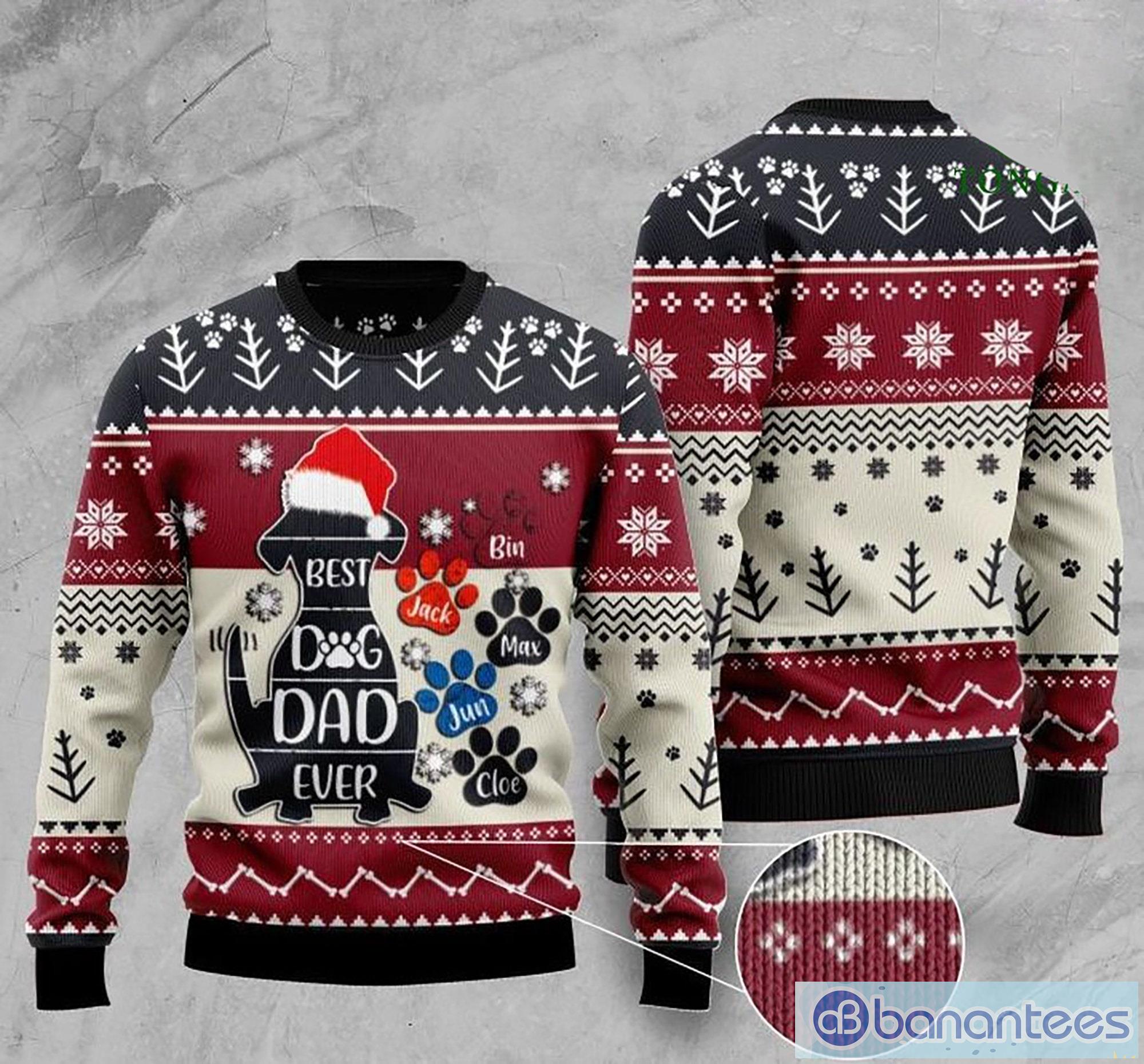 3D Best Dog Dad Ever Christmas Ugly Sweater Custom Name Product Photo 1