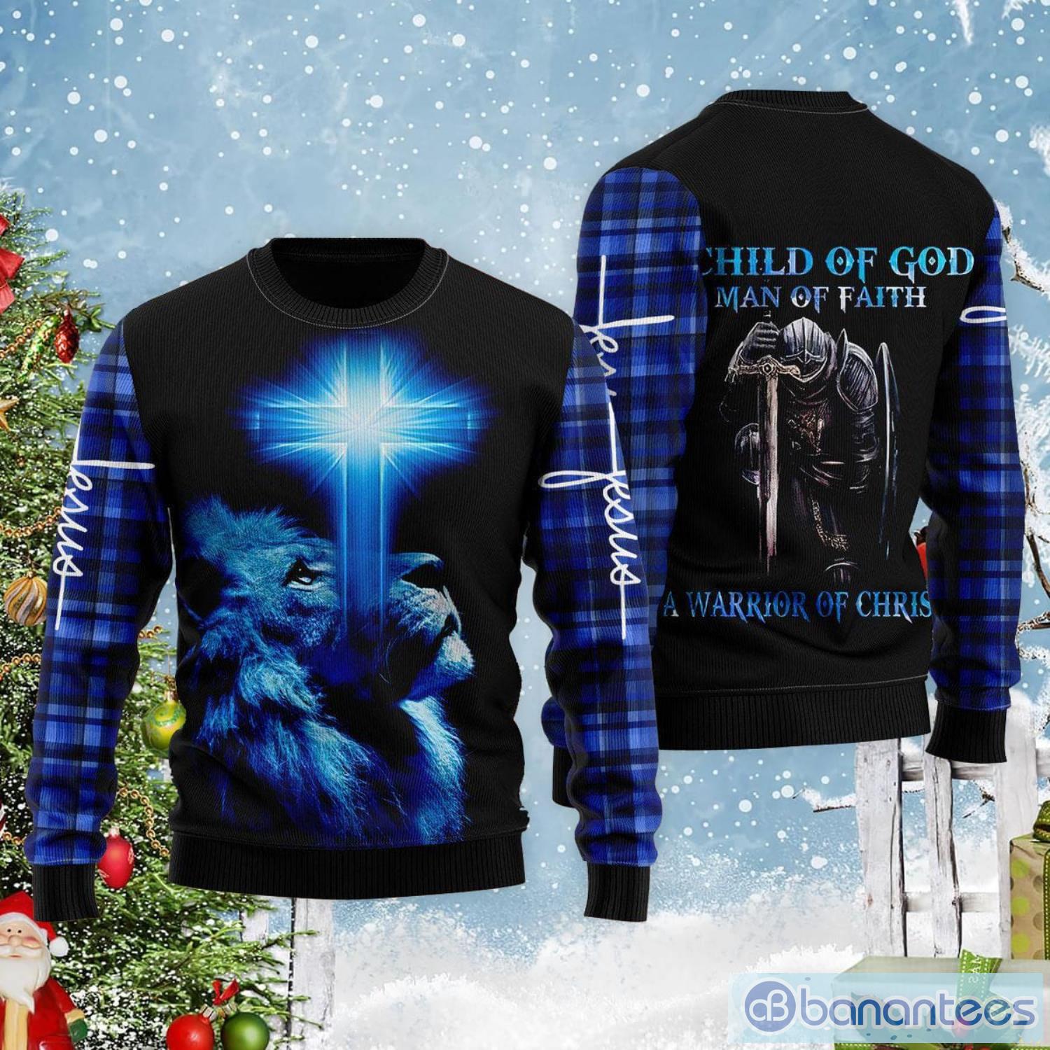A Child Of God A Man Of Faith Ugly Christmas Sweater Product Photo 2