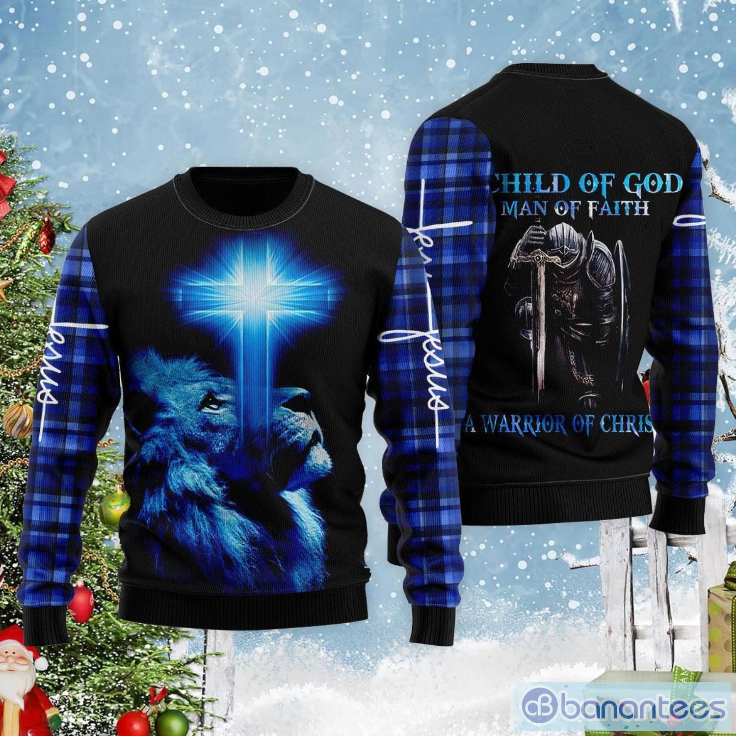 A Child Of God A Man Of Faith Ugly Christmas Sweater Product Photo 1