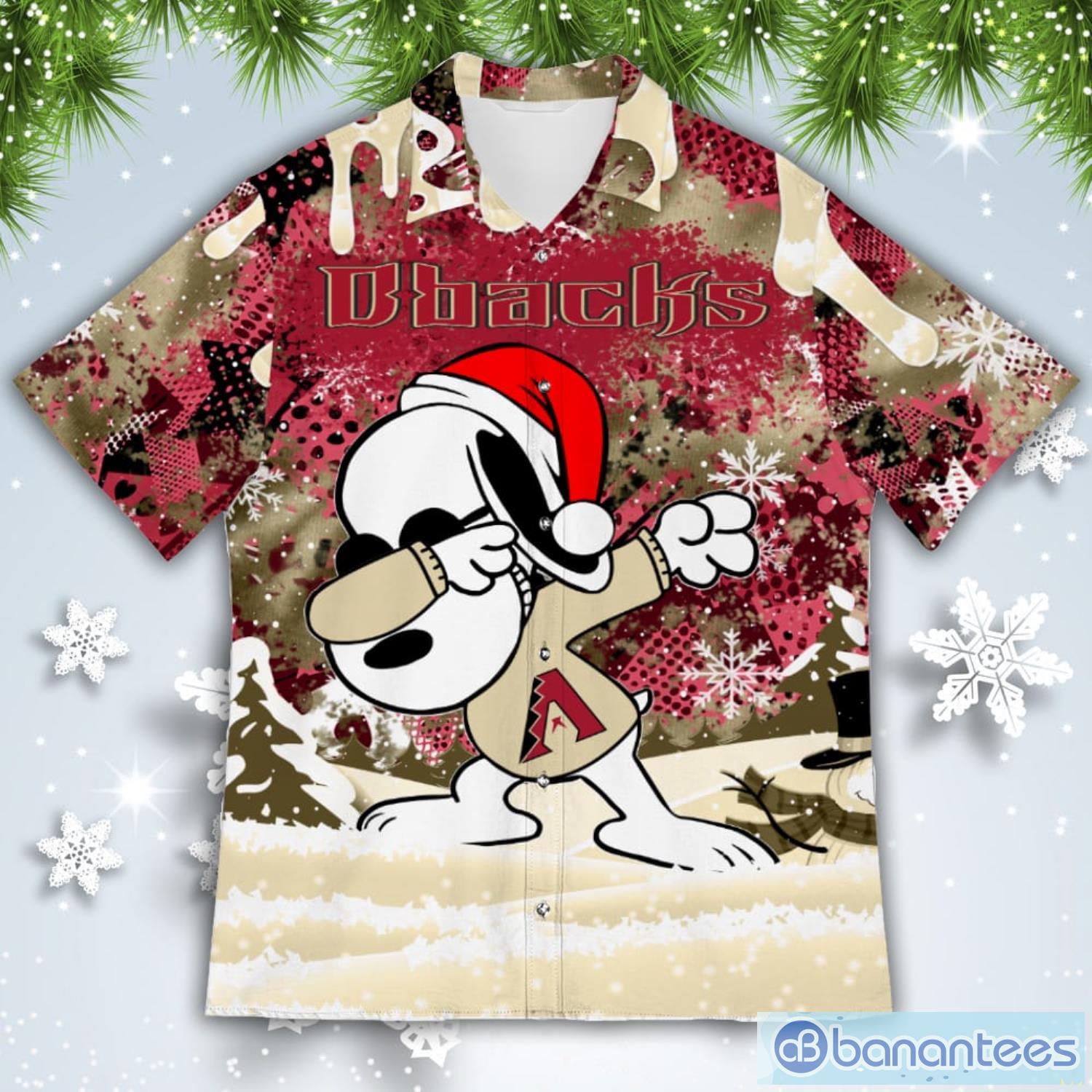 Arizona Diamondbacks Snoopy Dabbing The Peanuts American Christmas Dripping Hawaiian Shirt Product Photo 2