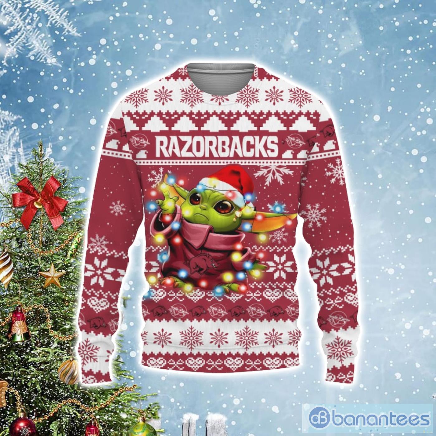 Arkansas Razorbacks Baby Yoda Star Wars Ugly Christmas Sweater Product Photo 1