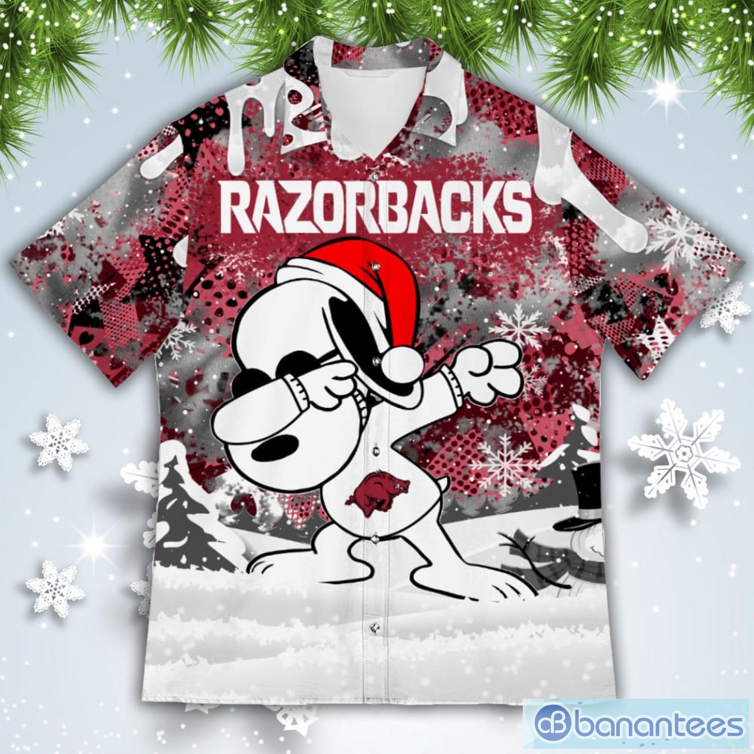 Arkansas Razorbacks Snoopy Dabbing The Peanuts American Christmas Dripping Hawaiian Shirt Product Photo 2