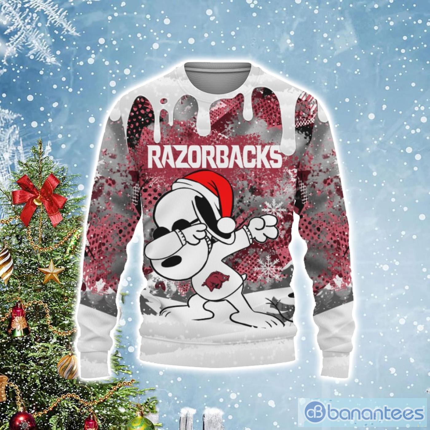 Arkansas Razorbacks Snoopy Dabbing The Peanuts Christmas Gift Ugly Christmas Sweater Product Photo 1