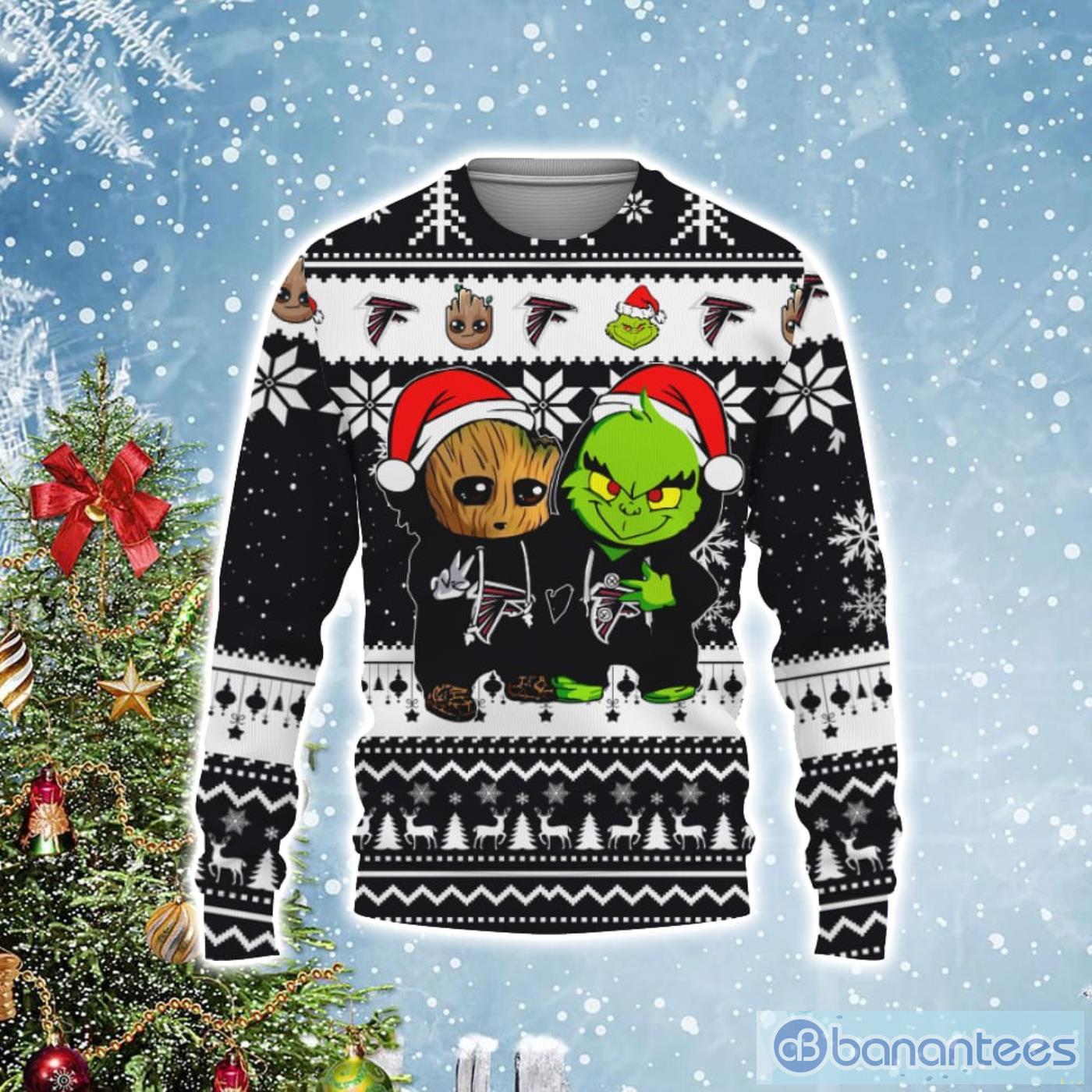 Atlanta Falcons Baby Groot And Grinch Best Friends Football Ugly Christmas Sweater Product Photo 1