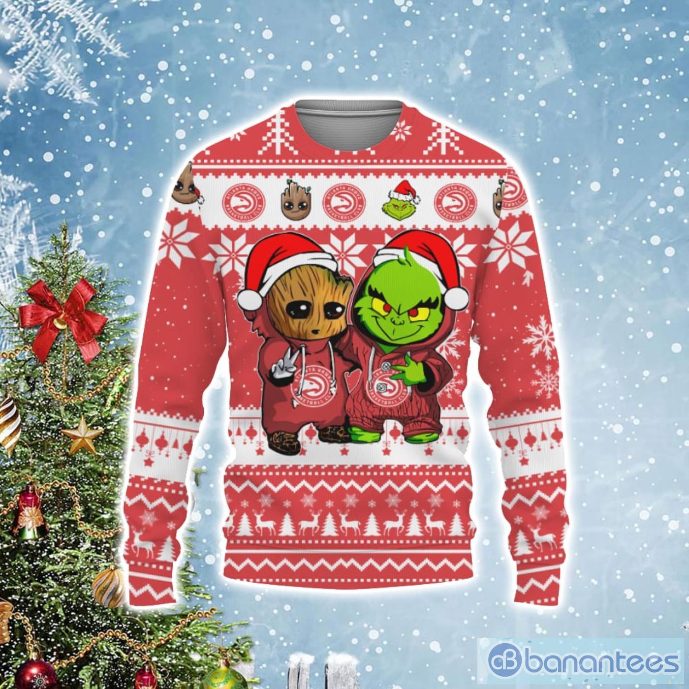 Atlanta Hawks Baby Groot And Grinch Best Friends Football Ugly Christmas Sweater Product Photo 1