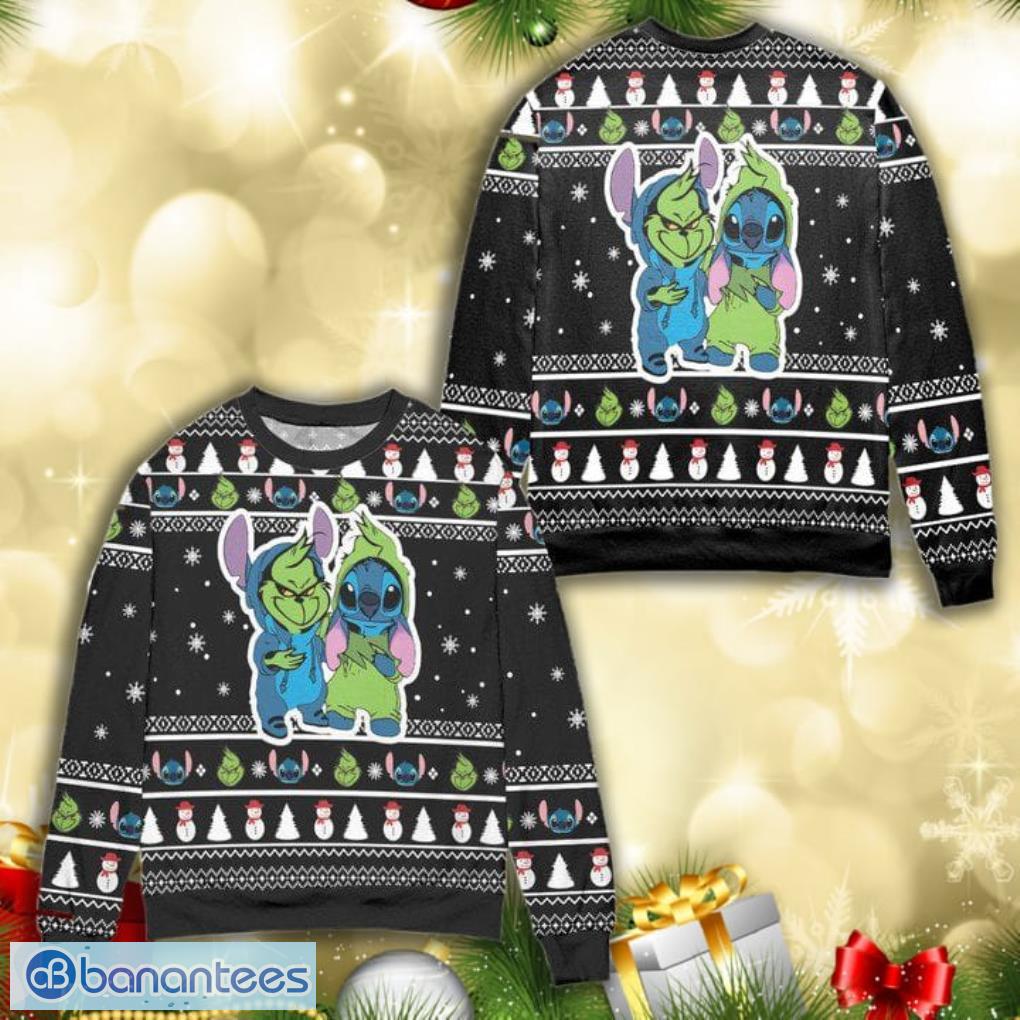 Baby Grinch And Stitch Snowman Pattern Claus All Over Print 3D Ugly Christmas Sweater Product Photo 1