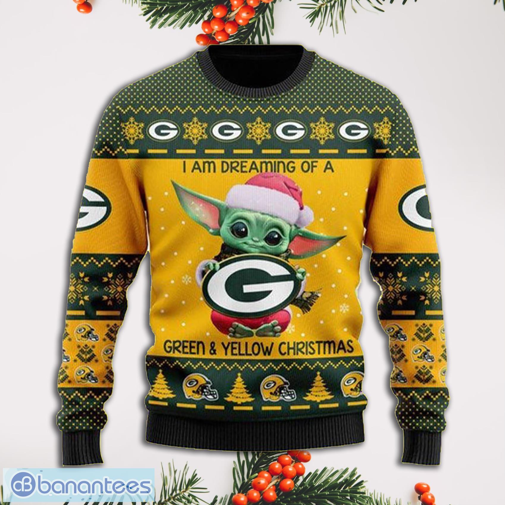 Baby Yoda Green Bay Packers Full Print Ugly Christmas Sweater Product Photo 1