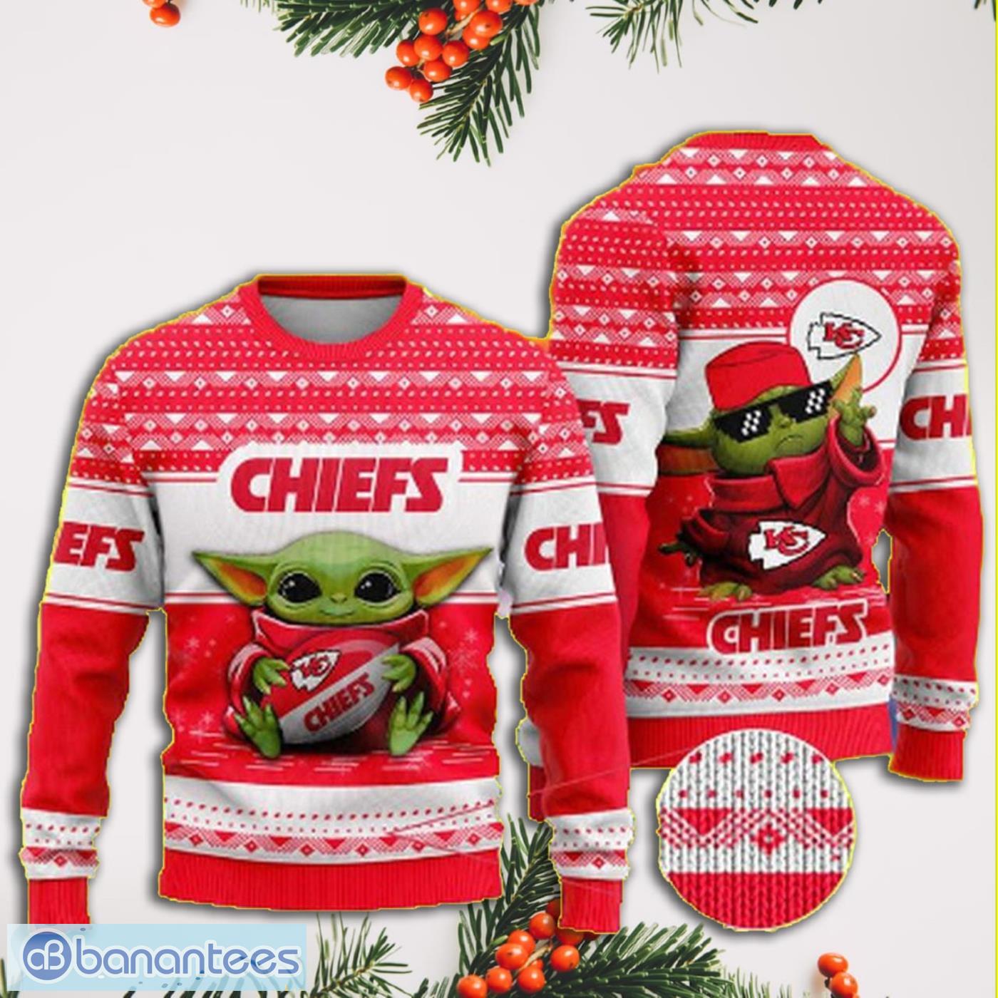 Baby Yoda Kansas City Chiefs Full Print Christmas Ugly Sweater Product Photo 1