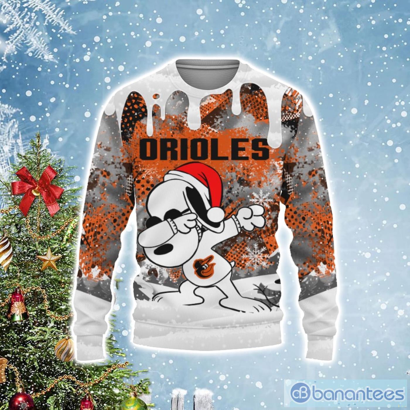 Baltimore Orioles Snoopy Dabbing The Peanuts Christmas Gift Ugly Christmas Sweater Product Photo 1