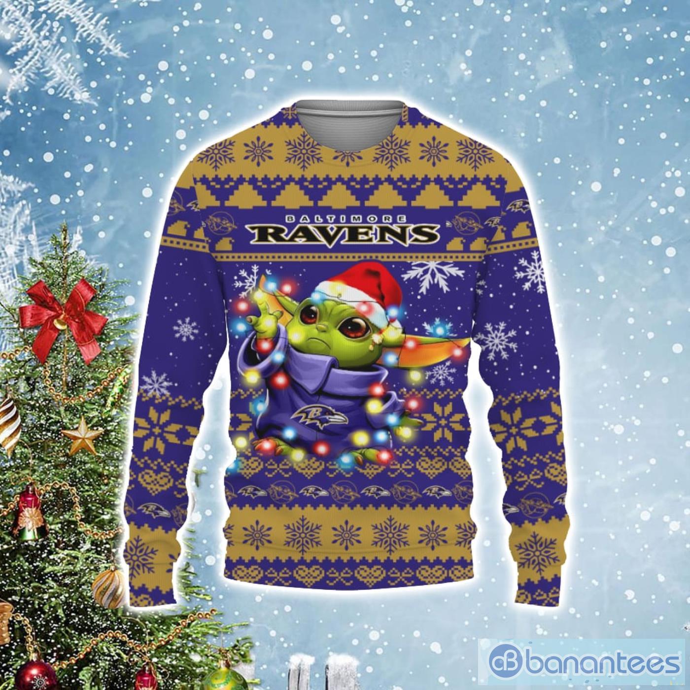 Baltimore Ravens Baby Yoda Star Wars Ugly Christmas Sweater Product Photo 1