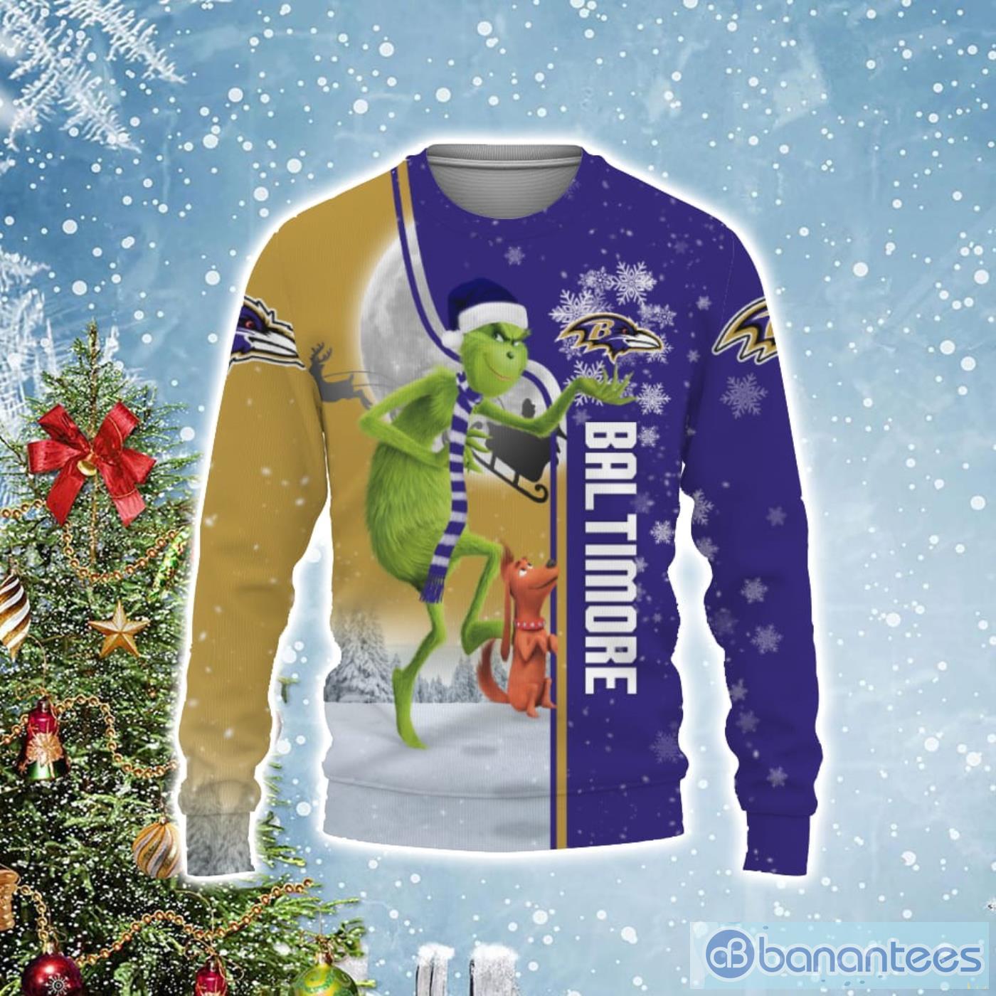 Baltimore Ravens Funny Grinch Ugly Christmas Sweater - Banantees