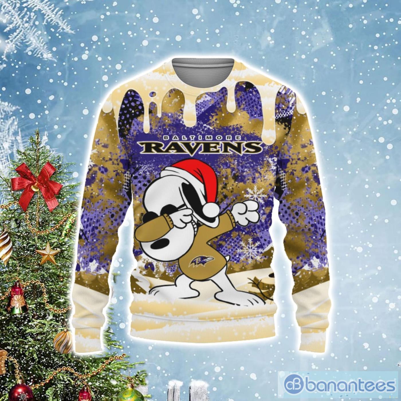 Baltimore Ravens Snoopy Dabbing The Peanuts Christmas Gift Ugly Christmas Sweater Product Photo 1