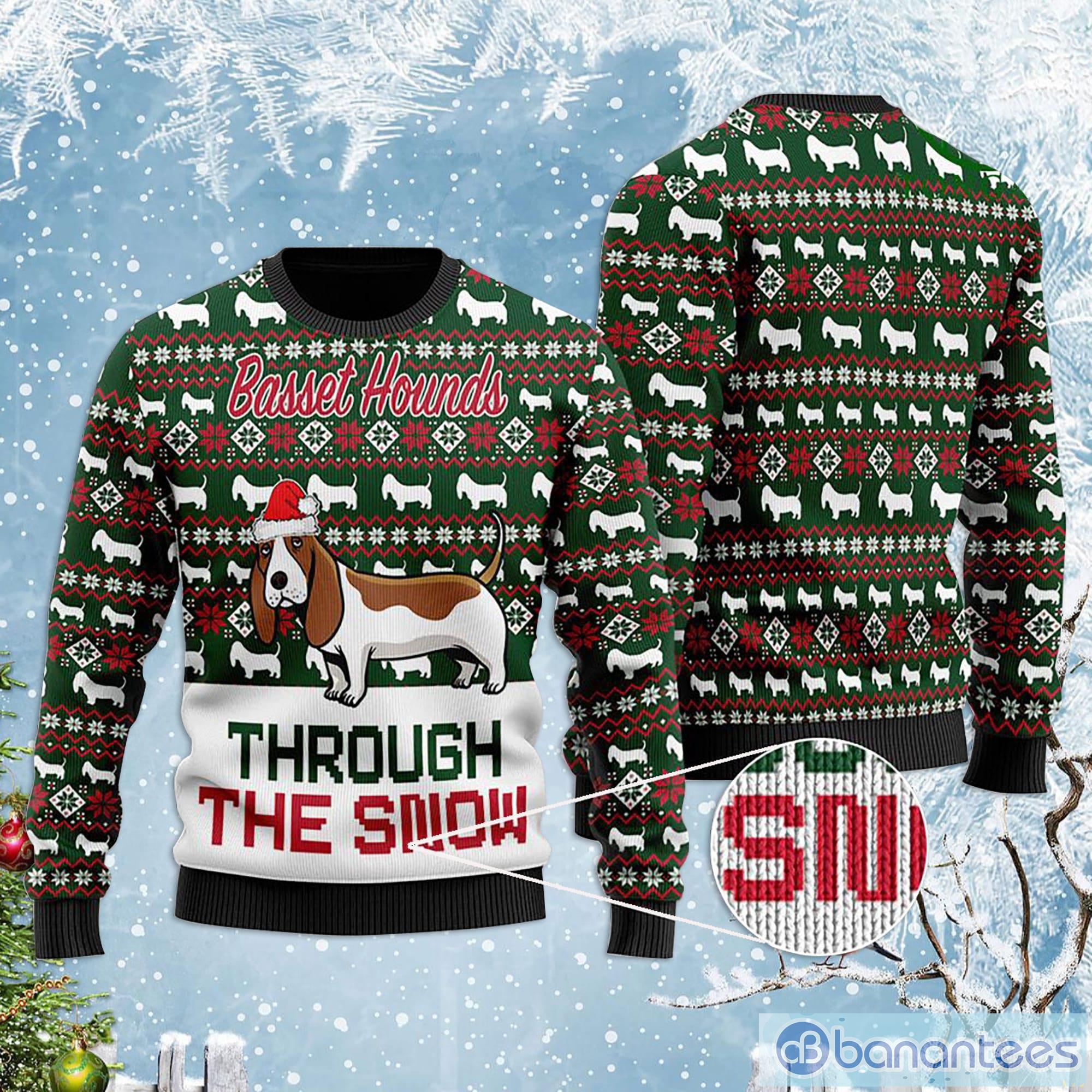 Basset Hounds Through The Snow Christmas Ugly Sweater Product Photo 1