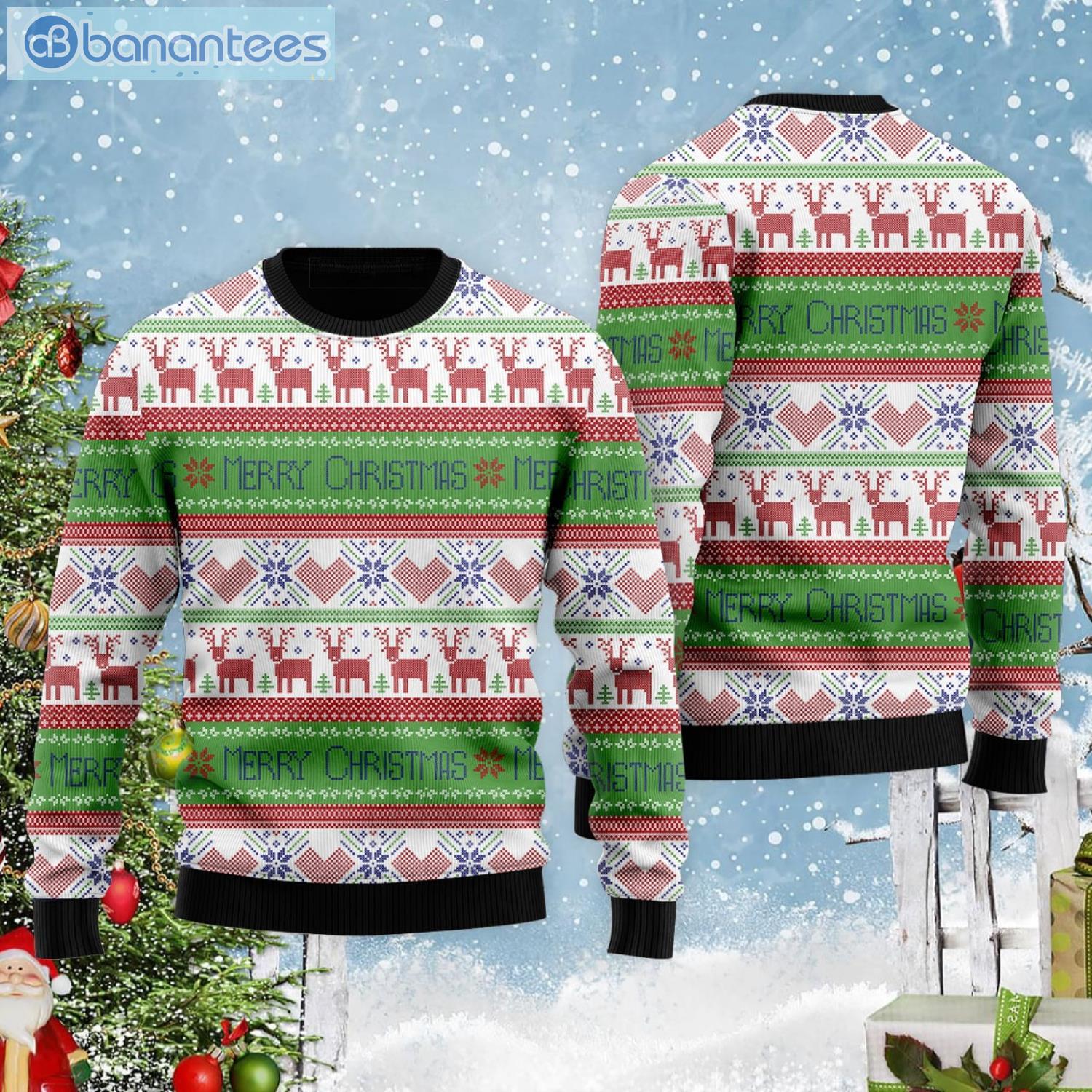 Blue Red Tacky Reindeer Xmas Pattern Ugly Christmas Sweater Product Photo 2