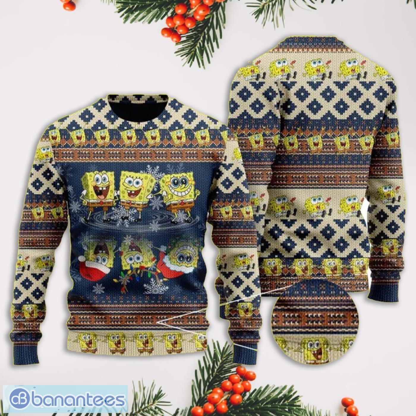 Blue Spongebob Squarepants Full Print Ugly Christmas Sweater Product Photo 1