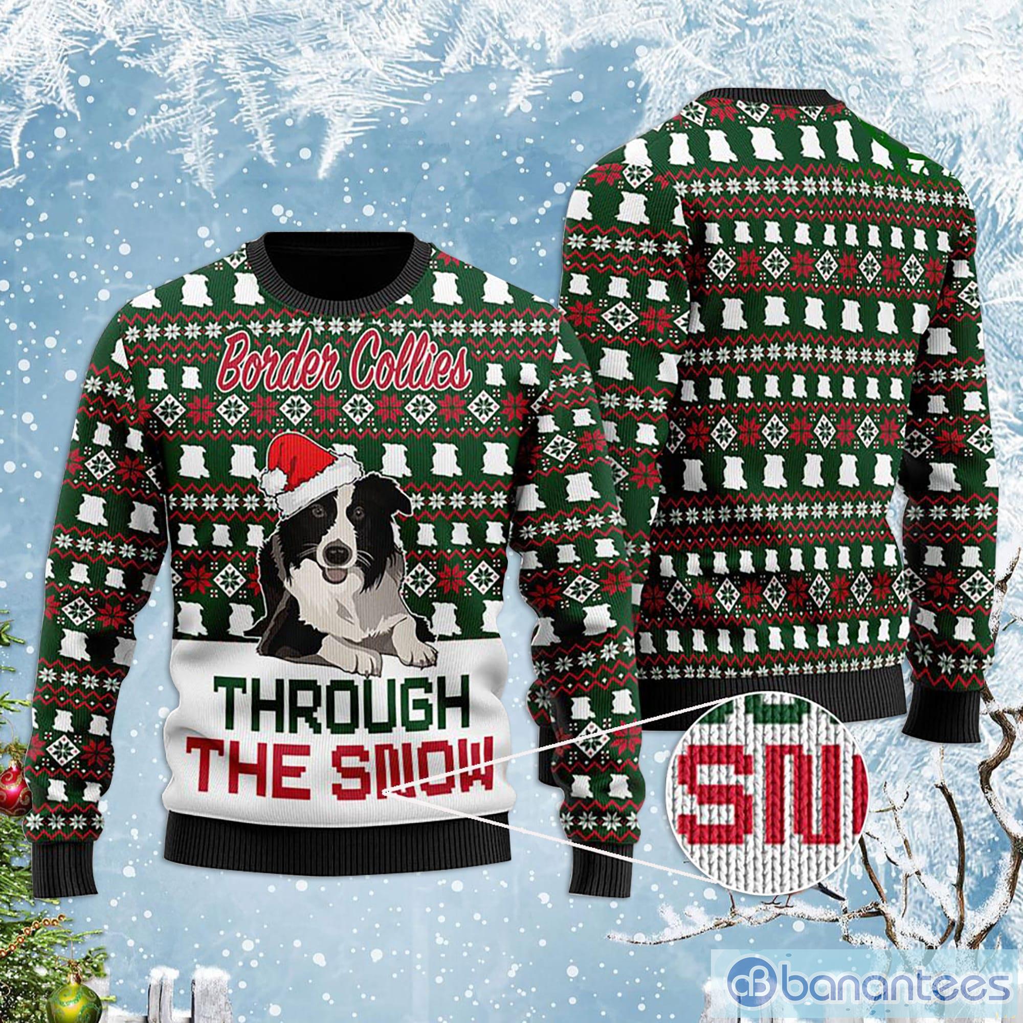 Border Collies Through The Snow Christmas Ugly Sweater Product Photo 1