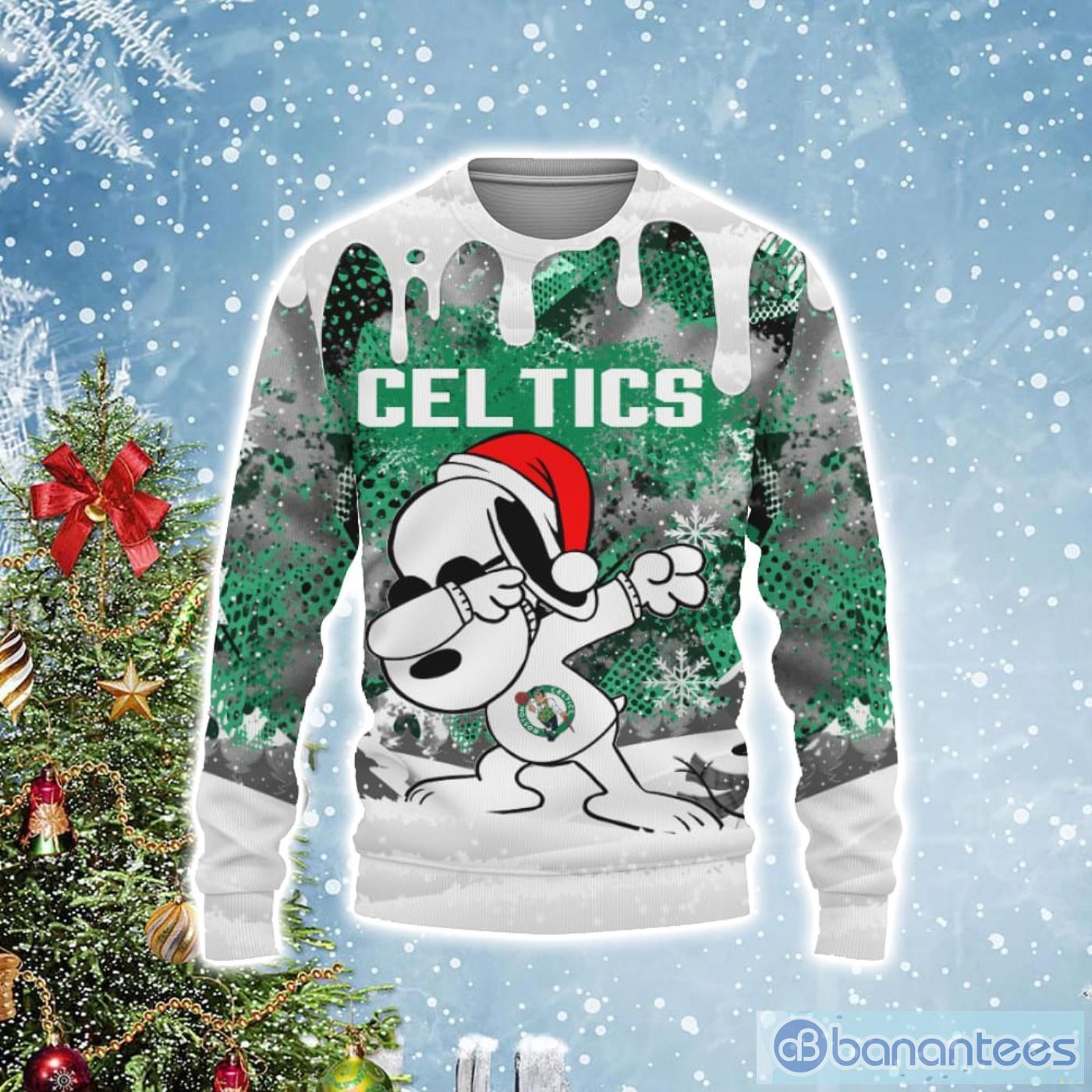 Boston Celtics Snoopy Dabbing The Peanuts Christmas Gift Ugly Christmas Sweater Product Photo 1