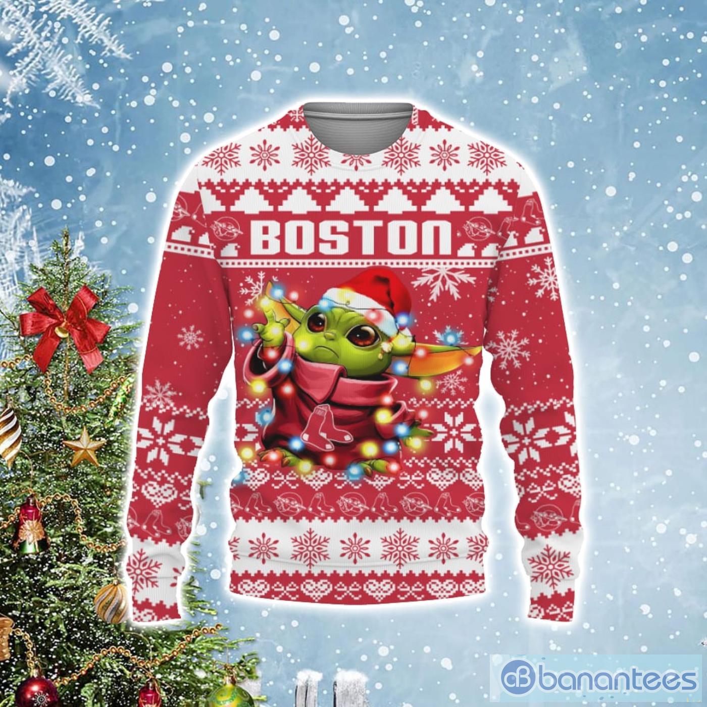 Boston Red Sox Baby Yoda Star Wars Ugly Christmas Sweater Product Photo 1