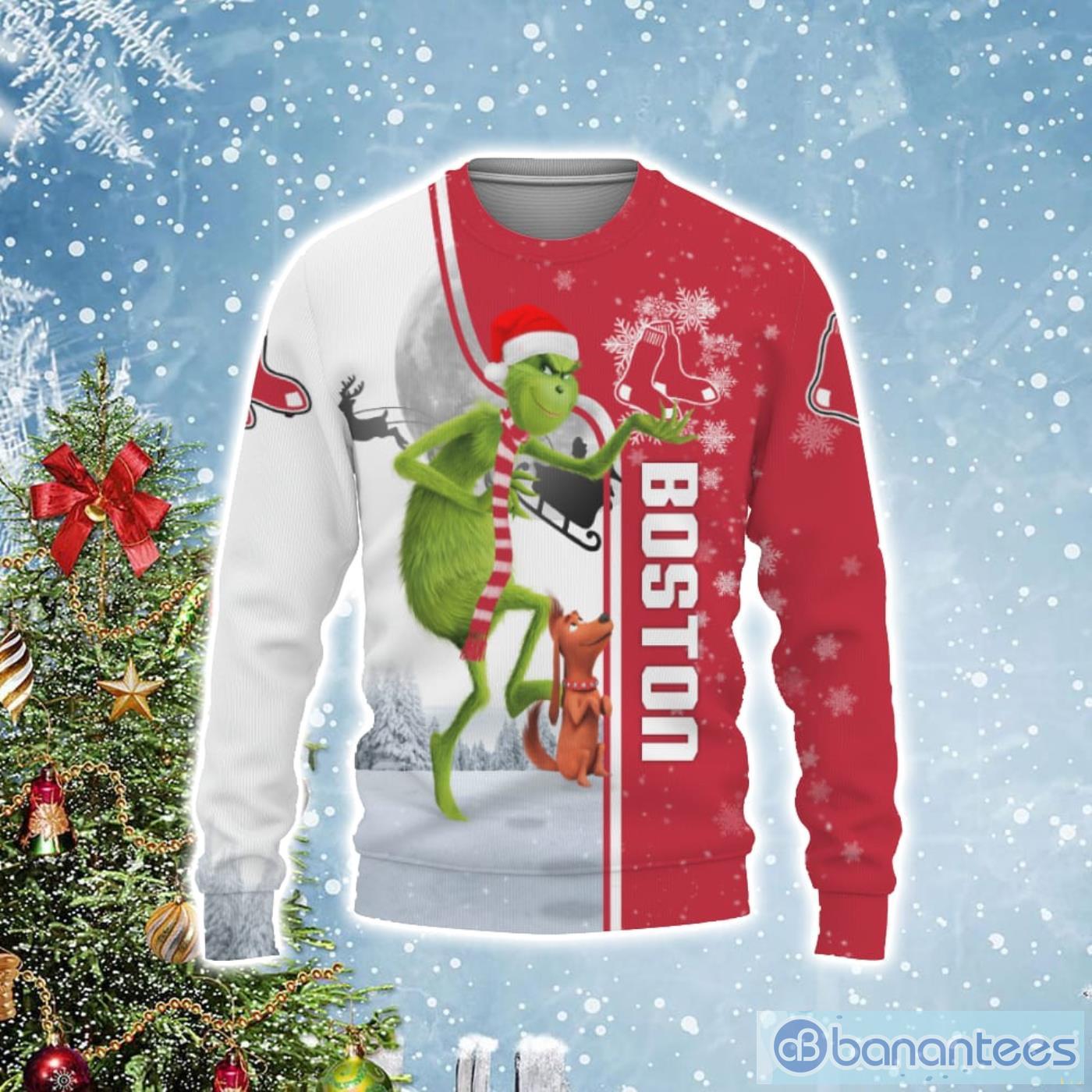 Boston Red Sox Funny Grinch Ugly Christmas Sweater Product Photo 1