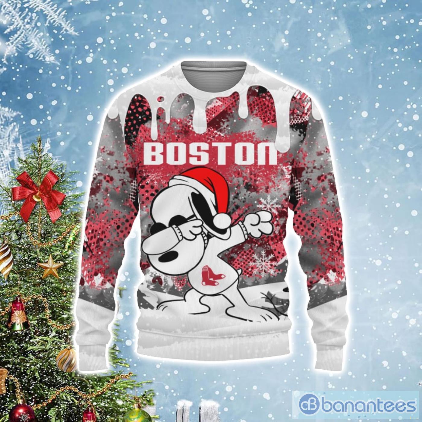 Boston Red Sox Snoopy Dabbing The Peanuts Christmas Gift Ugly Christmas Sweater Product Photo 1