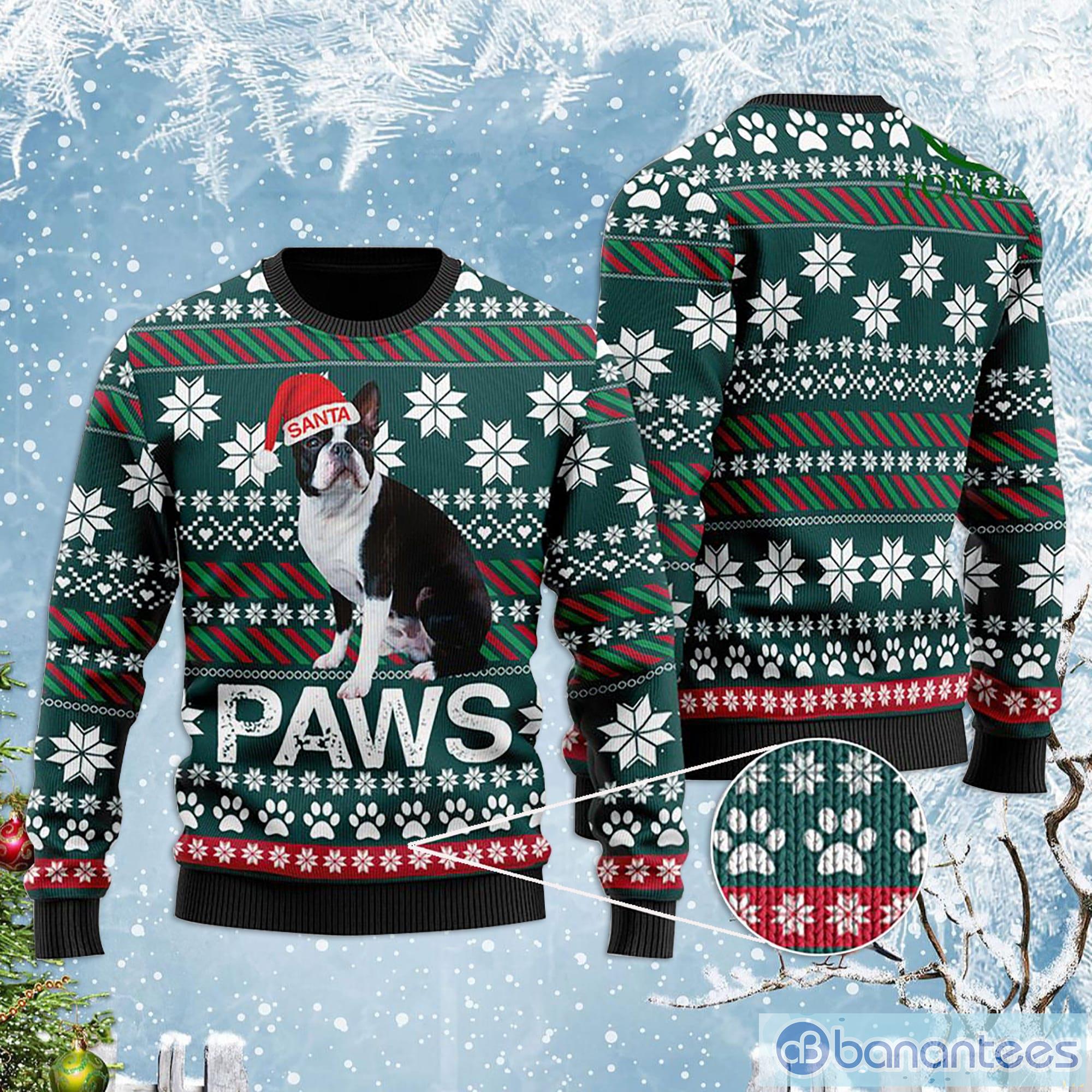 Boston Terrier Santa Printed Christmas Ugly Sweater Product Photo 1