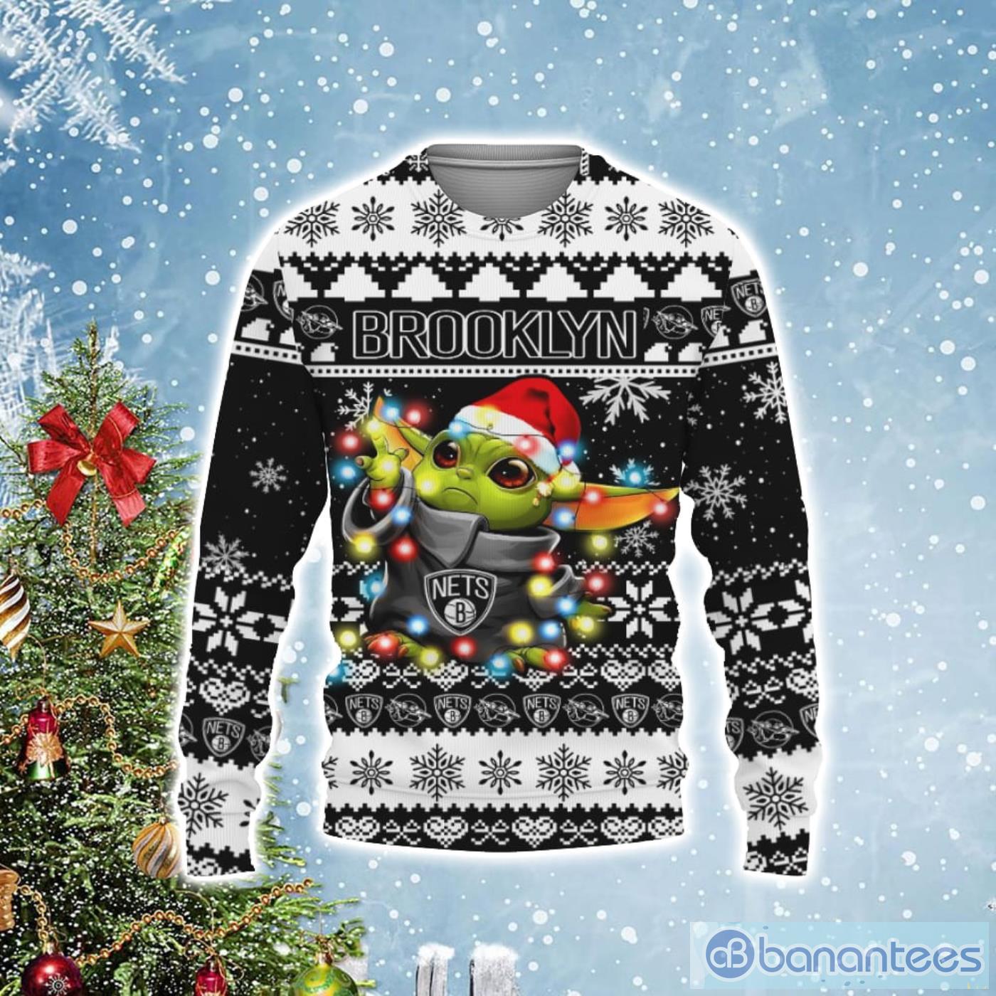 Brooklyn Nets Baby Yoda Star Wars Ugly Christmas Sweater Product Photo 1