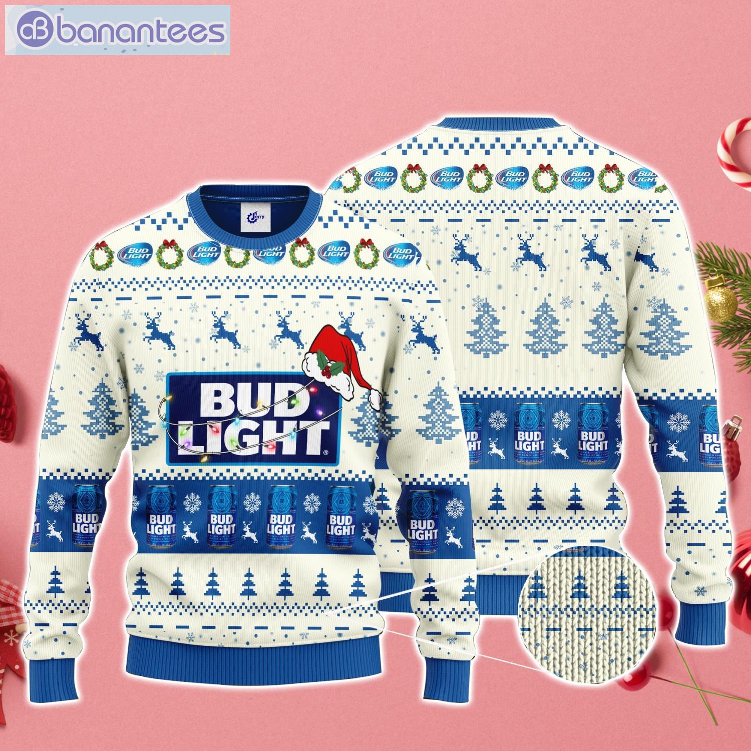 Bud Light Santa Hat Christmas Ugly Christmas Sweater Product Photo 1