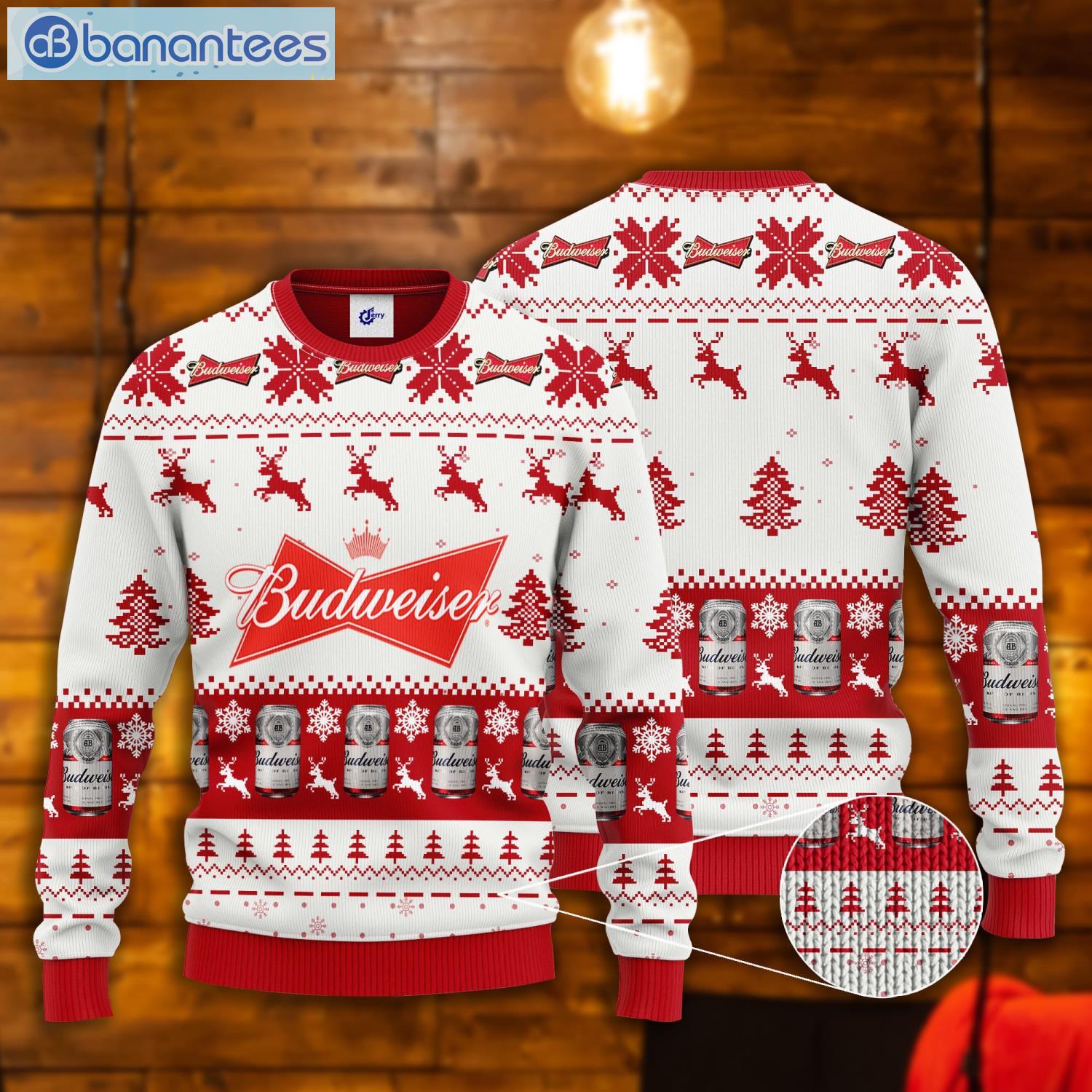 Budweiser Reindeer Pattern Ugly Christmas Sweater Product Photo 1