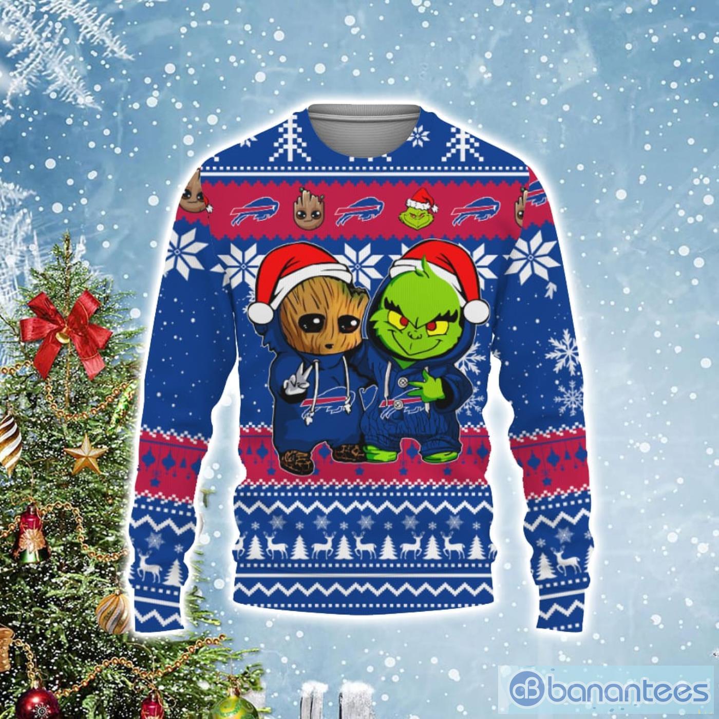 Buffalo Bills Baby Groot And Grinch Best Friends Football Ugly Christmas Sweater Product Photo 1