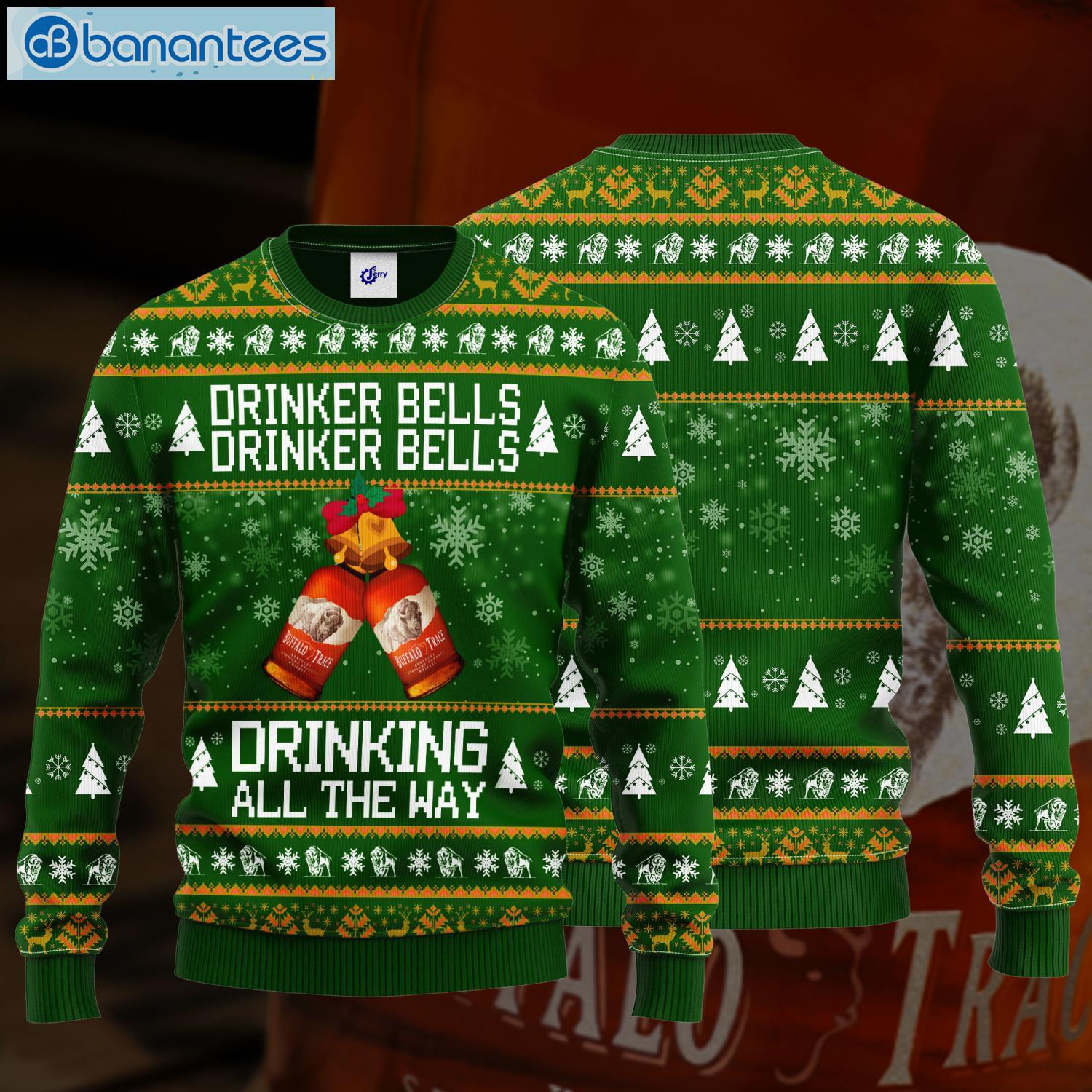 Buffalo Trace Drinker Bells Drinker Bells Drinking All The Way Ugly Christmas Sweater Product Photo 1