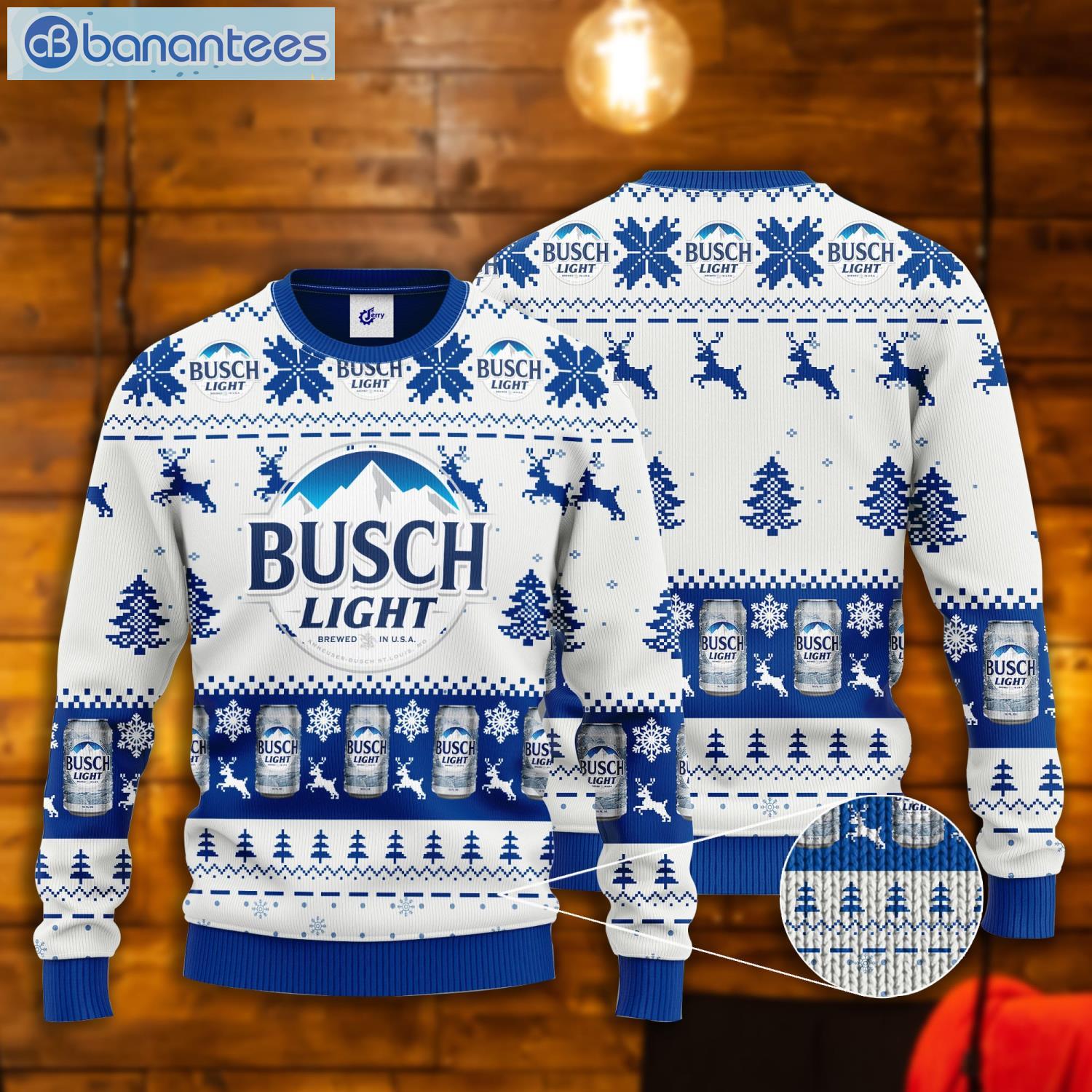 Busch Light Reindeer Pattern Ugly Christmas Sweater Product Photo 1